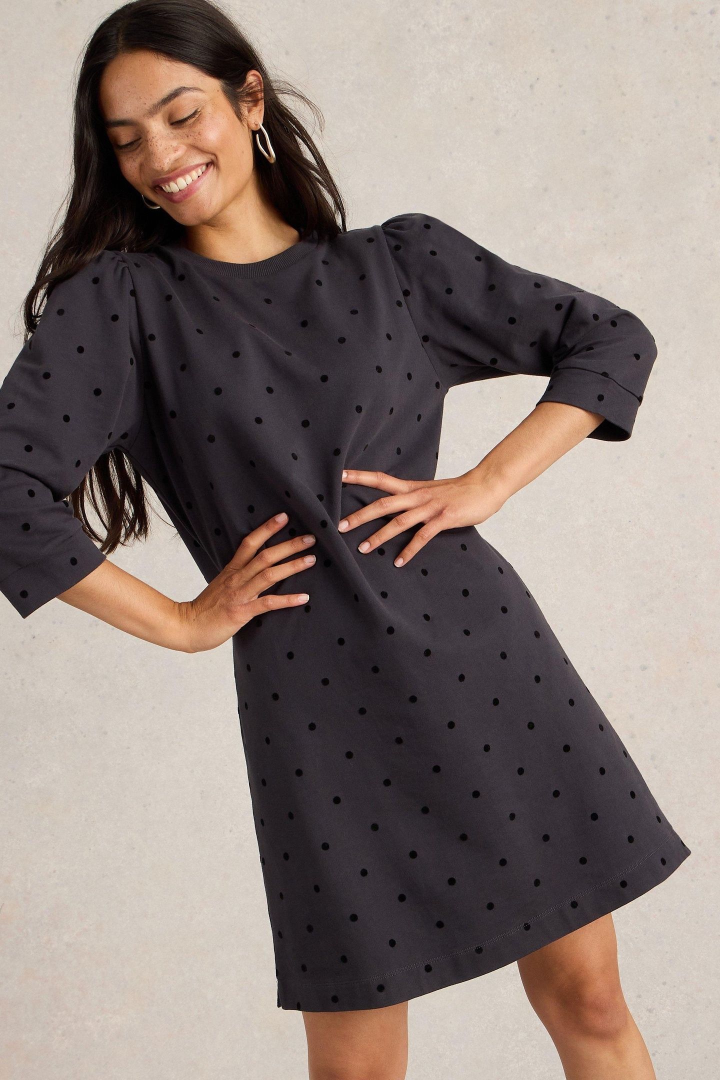 AMY FLOCK JERSEY DRESS GREY MULTI 3