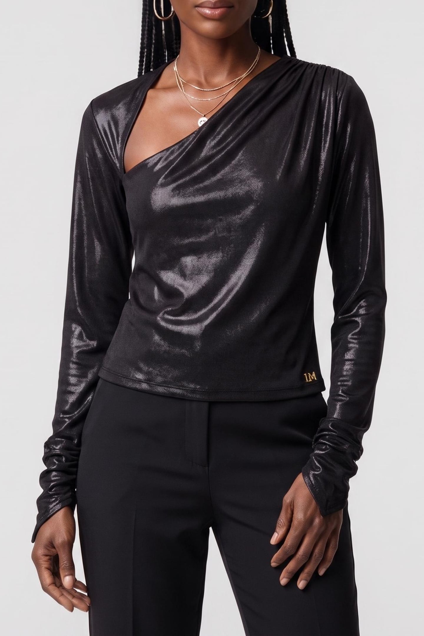 PETRA ONESHOULDER DR SHINY BLACK 1