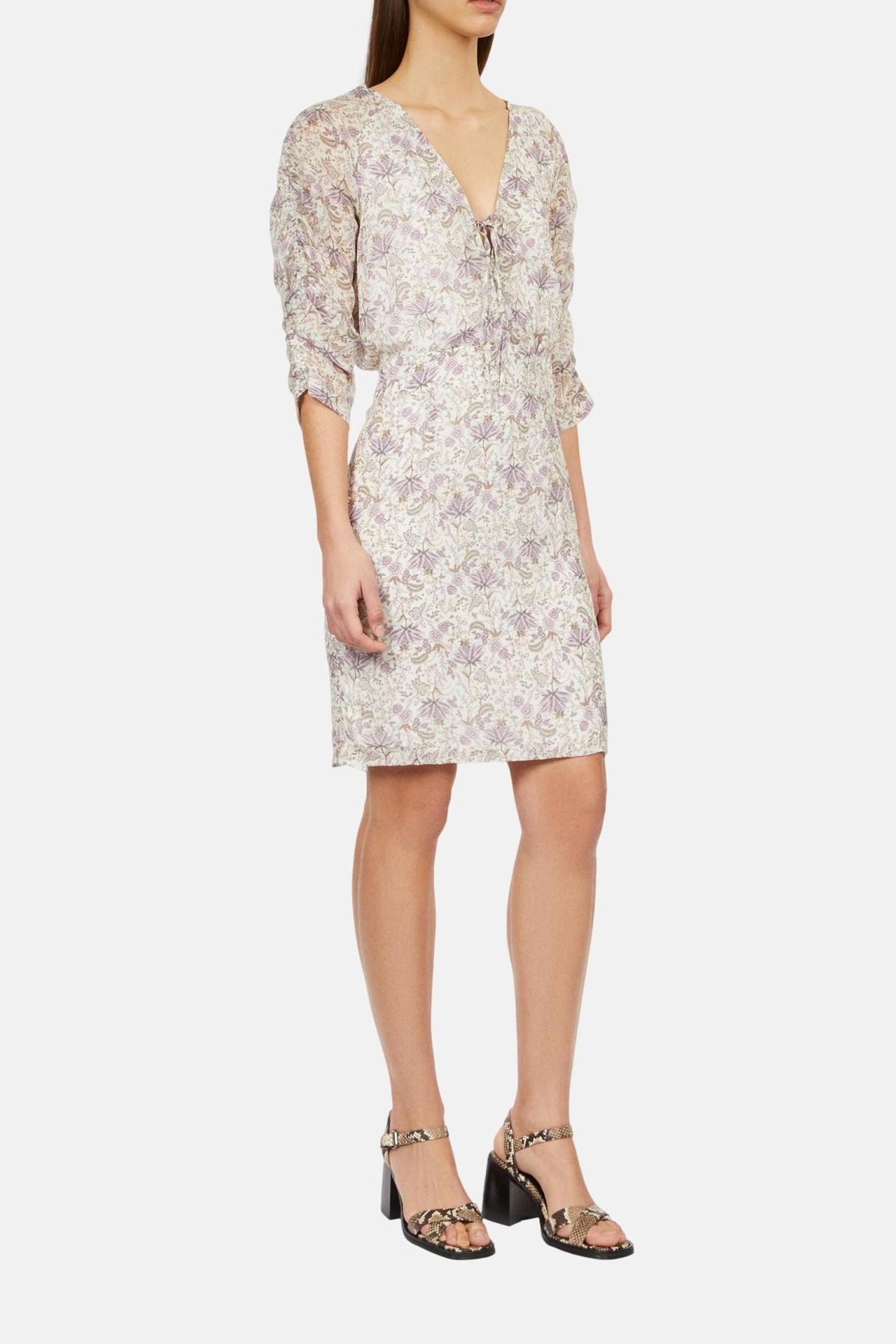 SHORT DRESS WITH 3/4 SLEEVES ECRU/MAUVECHALK 2