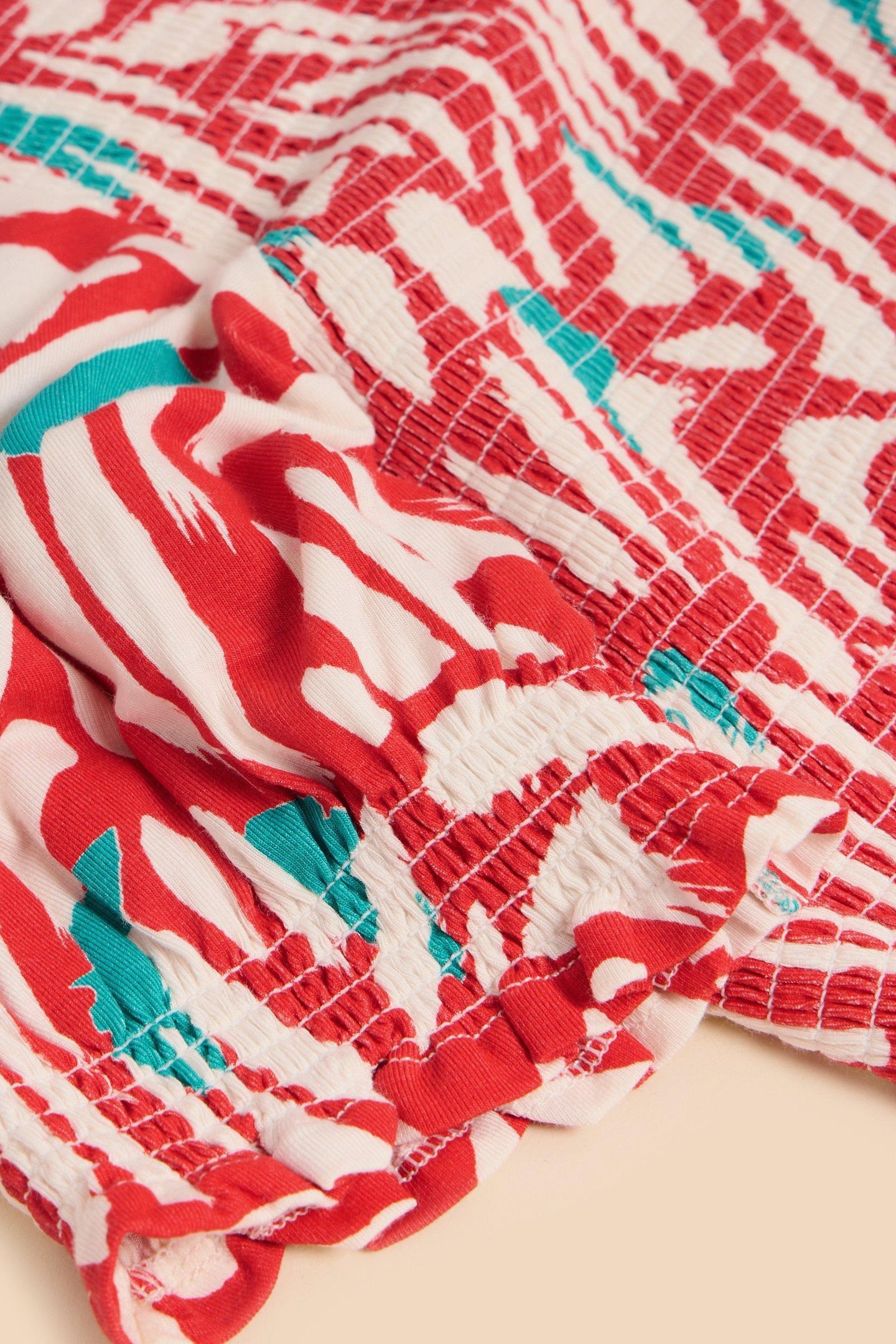 EMILY SHIRRED JERSEY DRESS RED PRINT 8