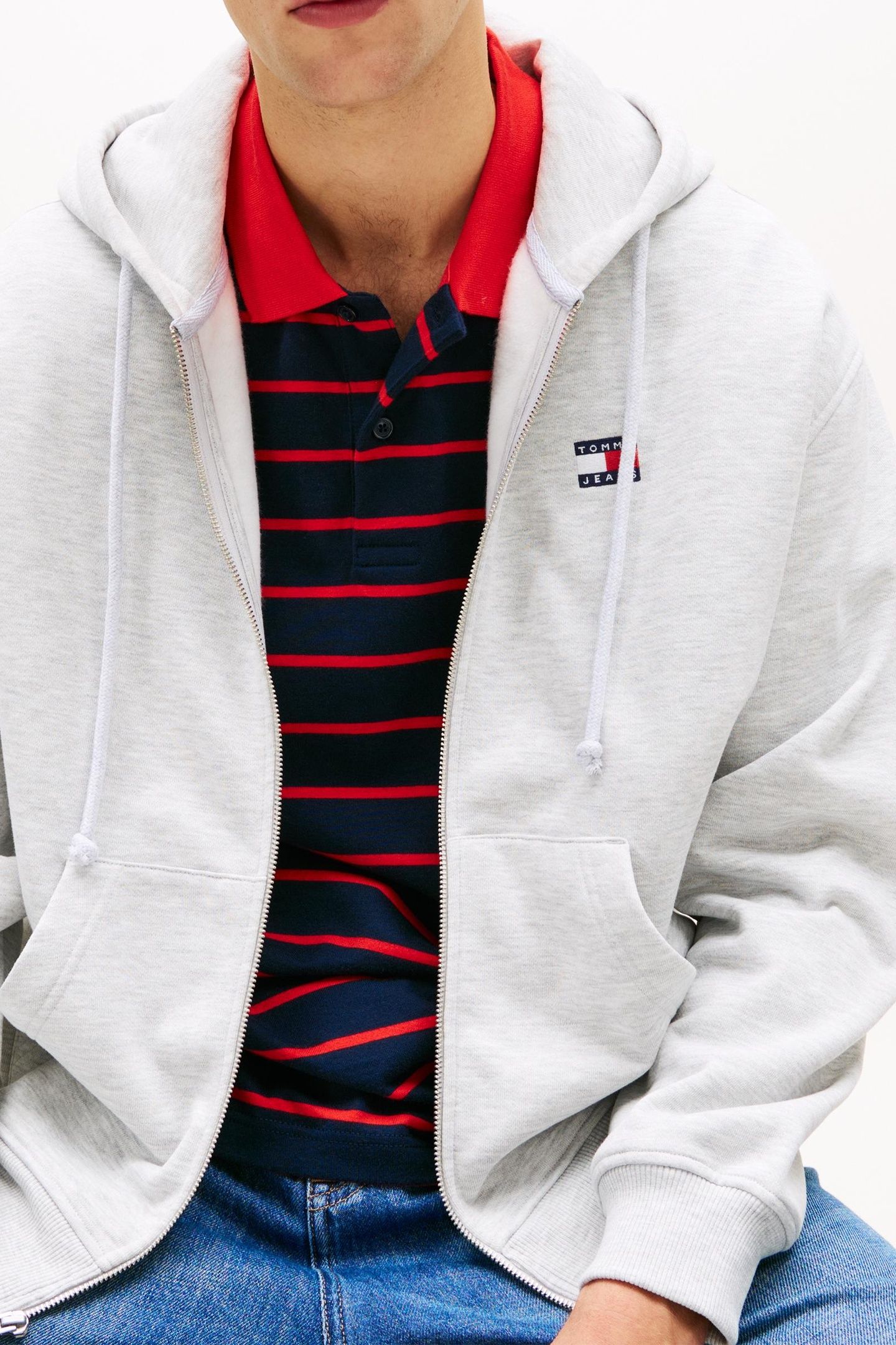 90S BADGE ZIP-THRU HOODIE ICE GREY HEATHER 5