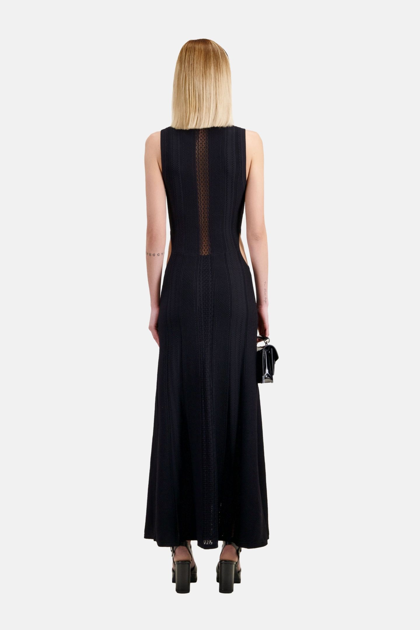 LONG DRESS WITH STITCHING DETAILS AND SIDE OPENINGS BLACK 3