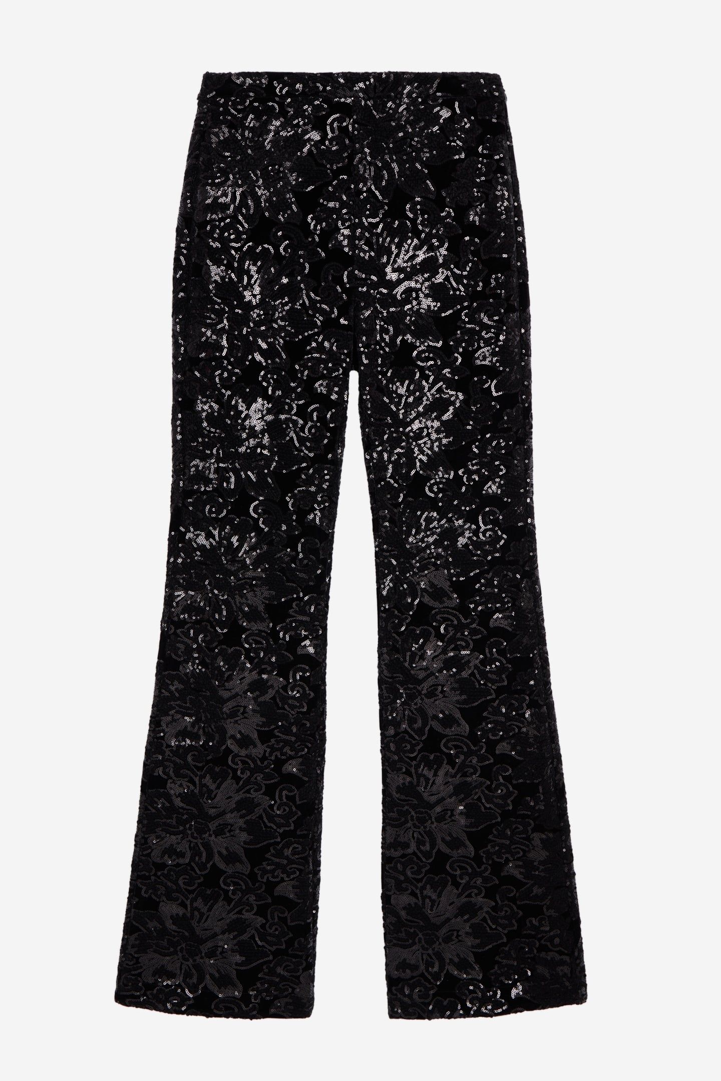 EMBROIDERED SEQUINED VELVET TROUSERS BLACK 4