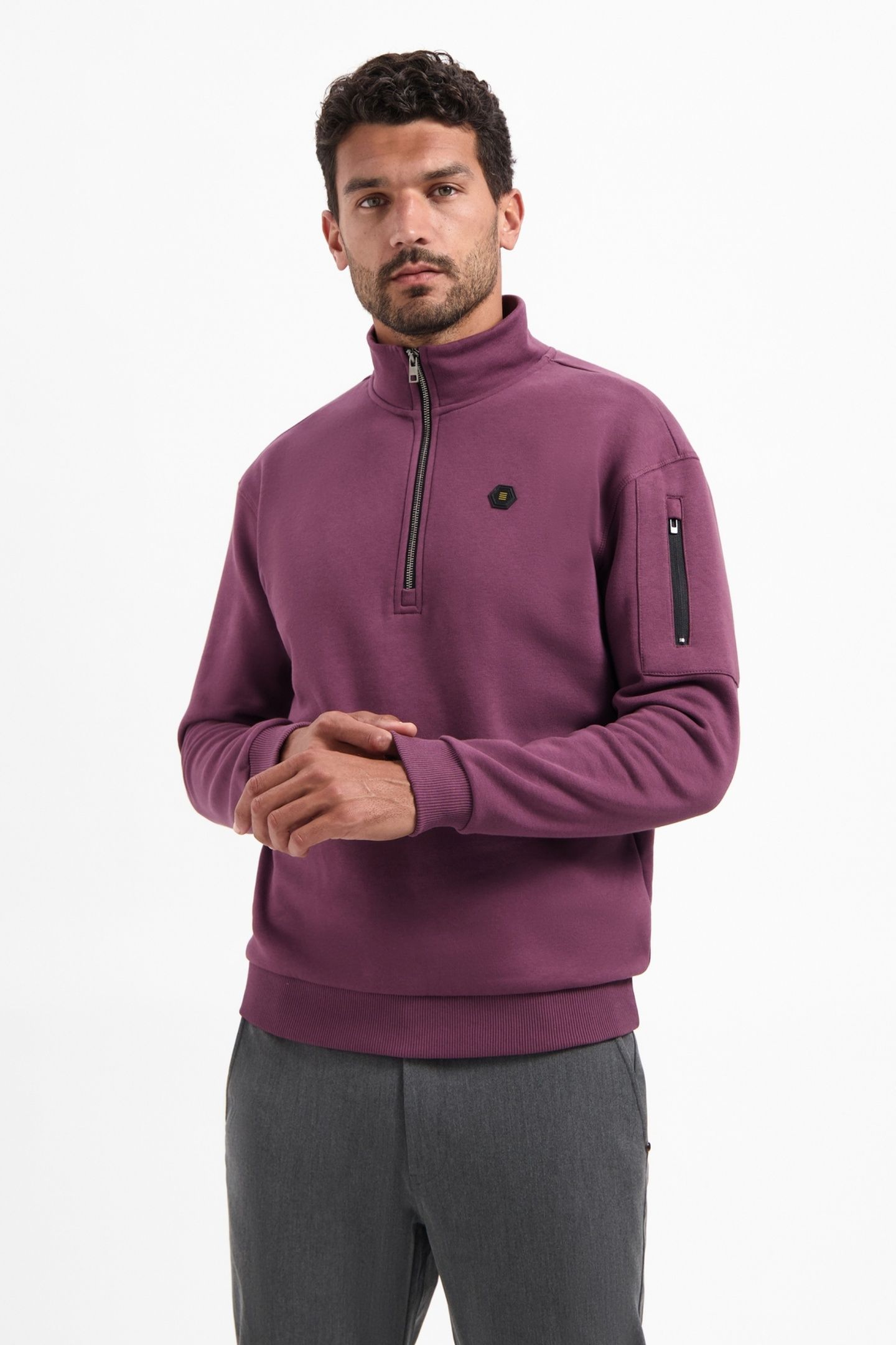SWEATER HALF ZIP BRUSHED DARK WINE 1