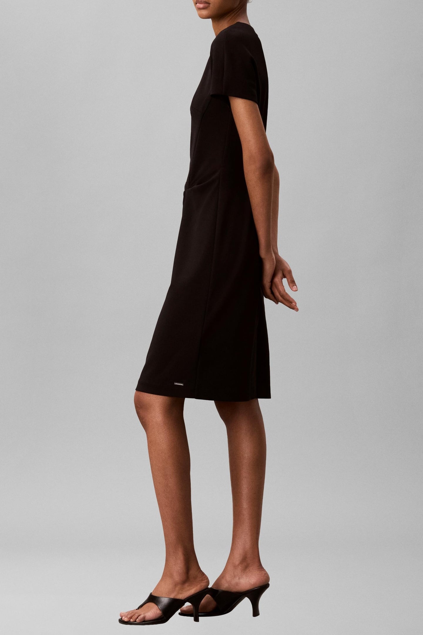 SCUBA CREPE SHORT SLEEVE KNEE-LENGTH DRESS BLACK 2