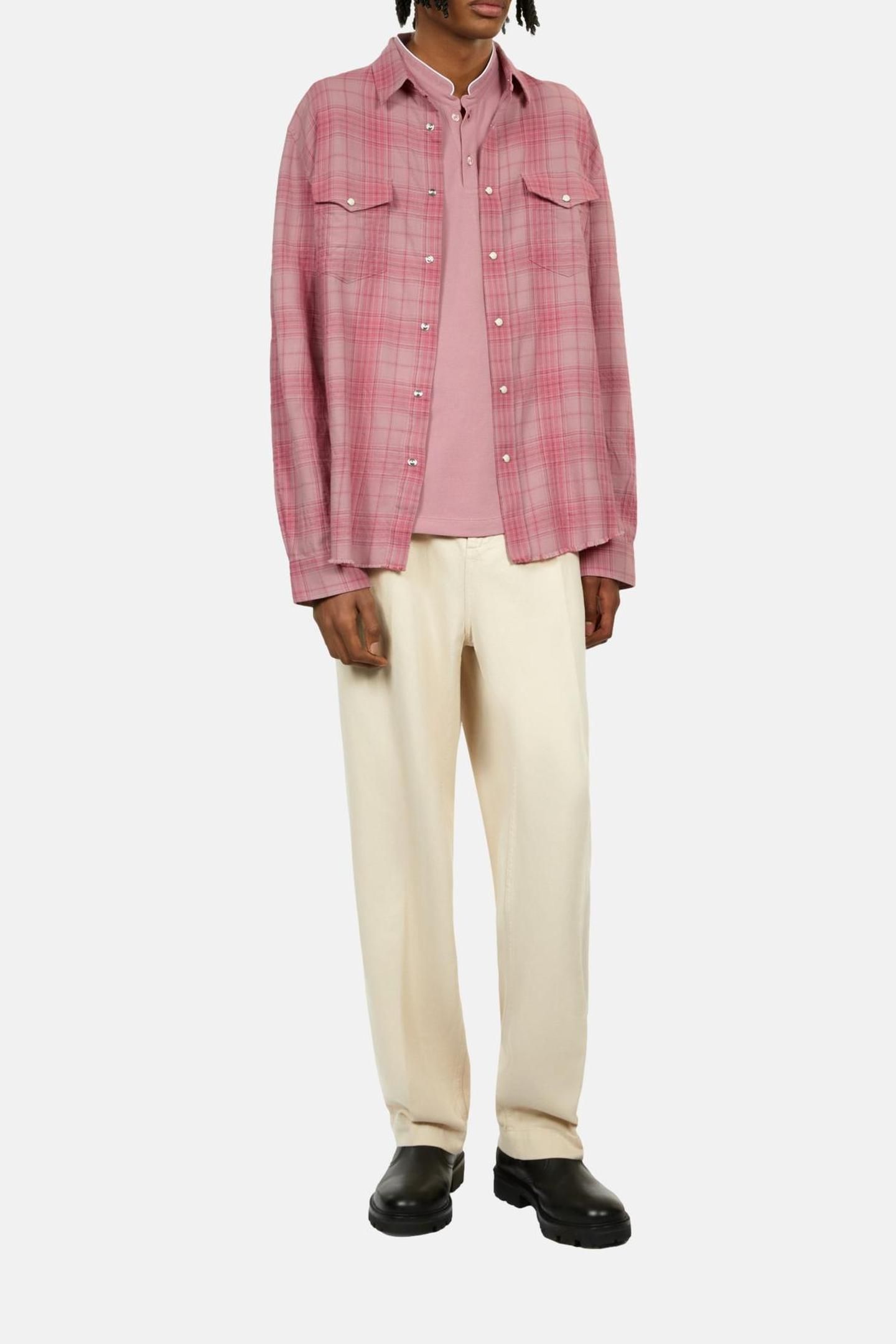 LONG-SLEEVED CHECKED SHIRT PINK WOOD 2