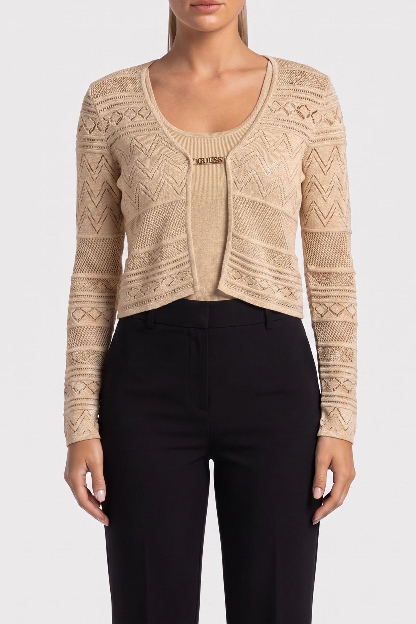GUESS ECO NELLIE LS CARDI SWTR GOLD LUREX 1