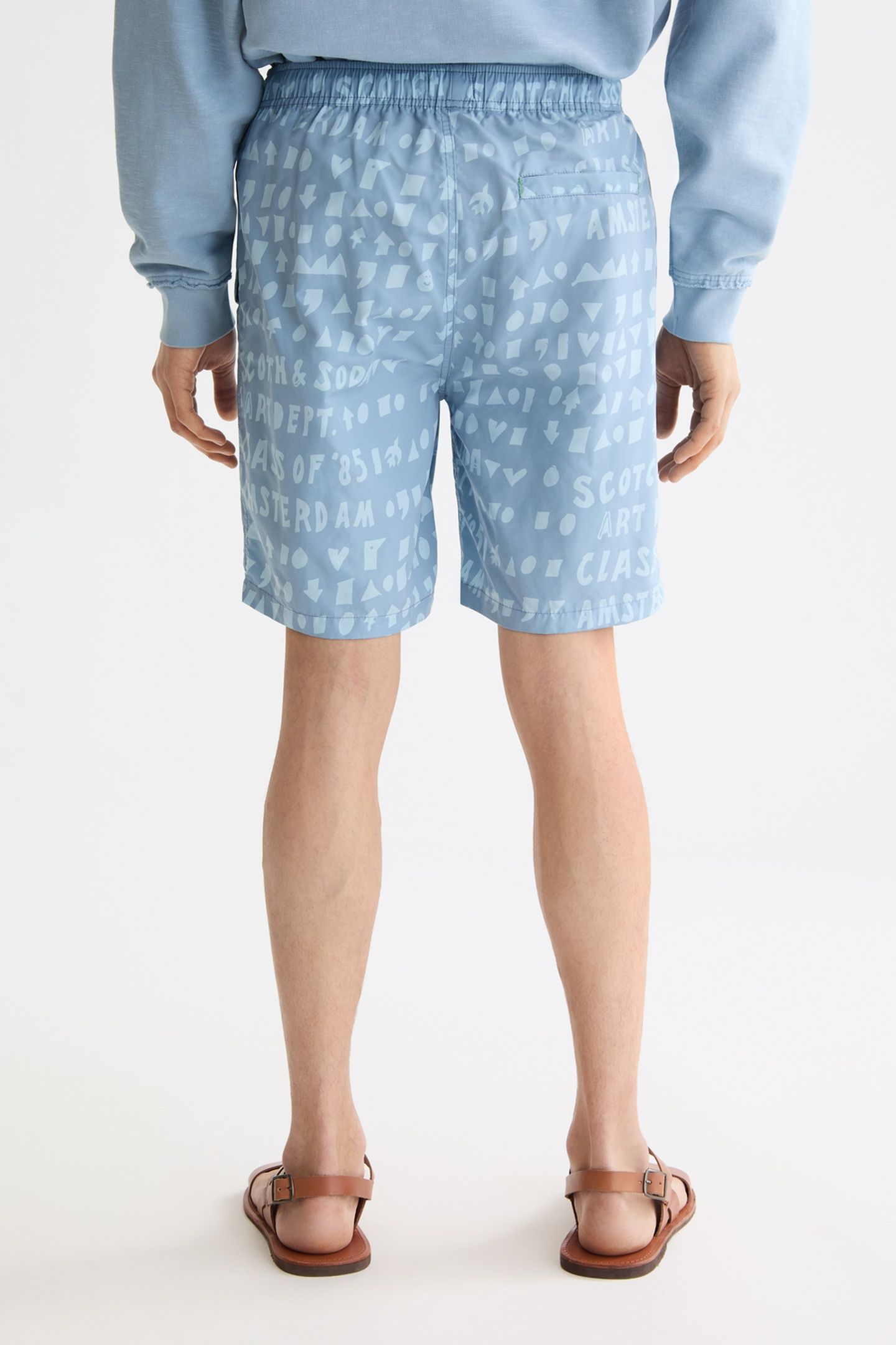 PRINTED LONGER-LENGTH SWIM SHORTS ART DEPT FADED DENIM 3