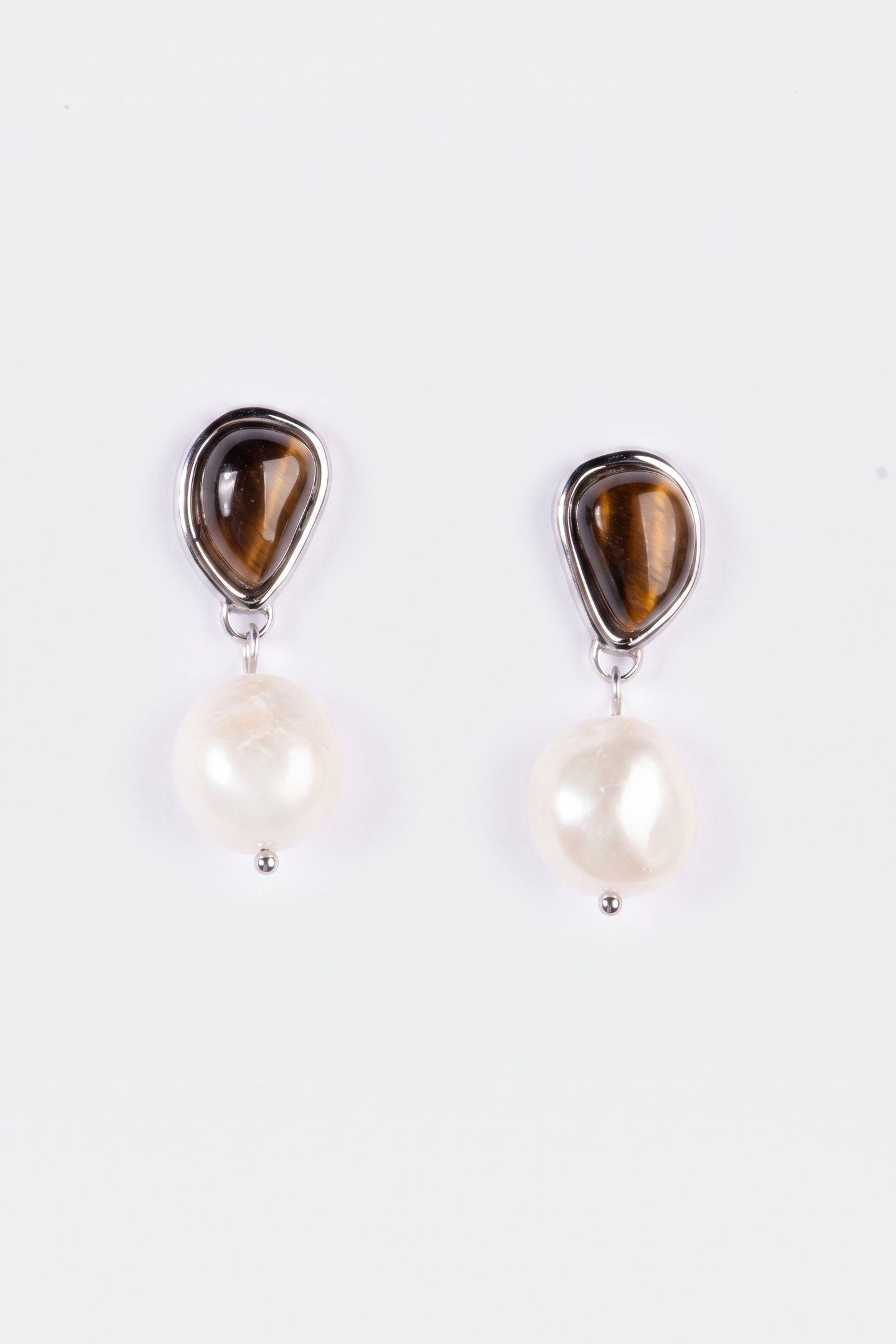 TIGER'S EYE PEARL PERLENOHRRINGE SILVER 3