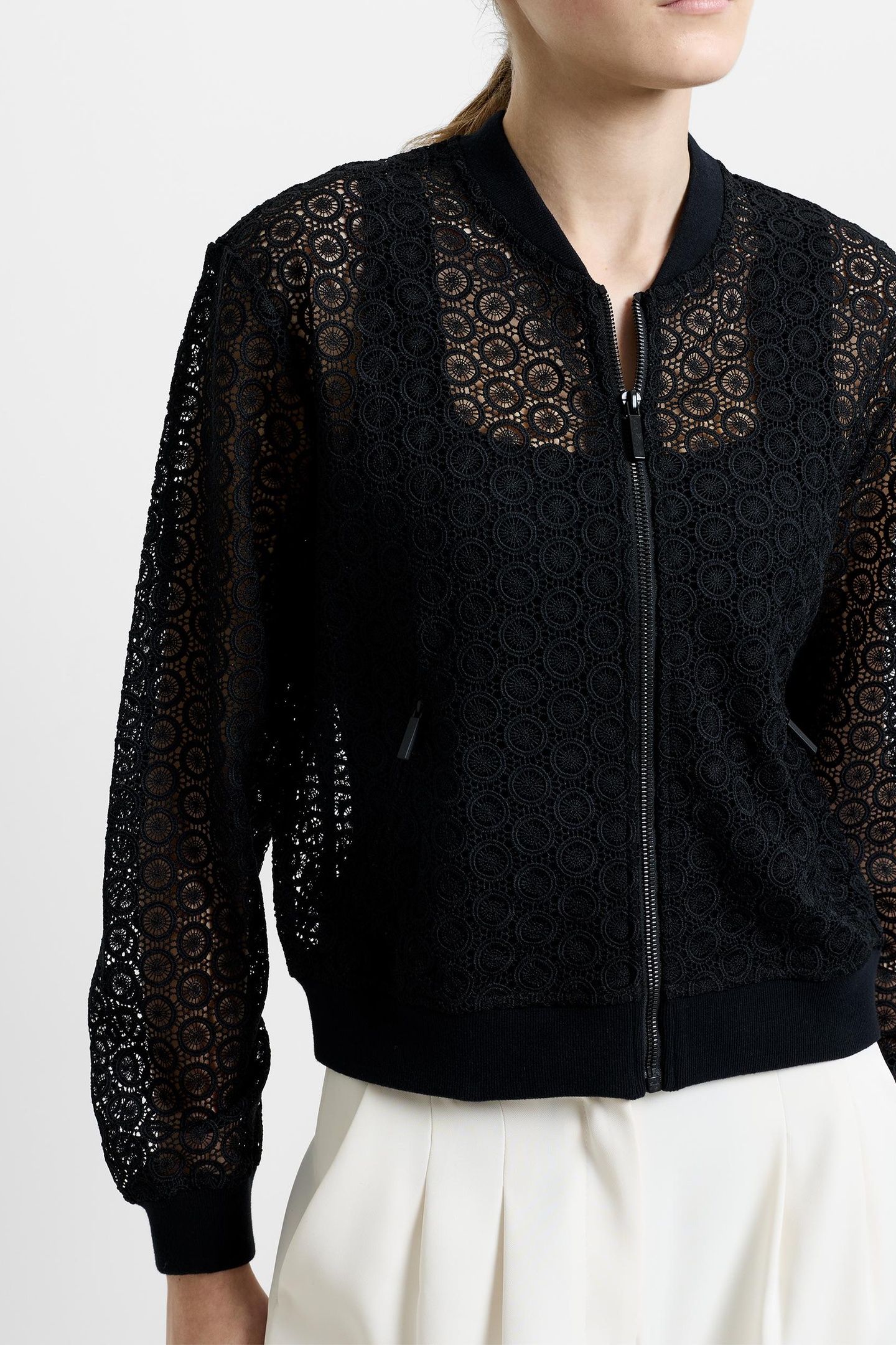 KRISTA LACE MIX KNIT BOMBER BLACK 3