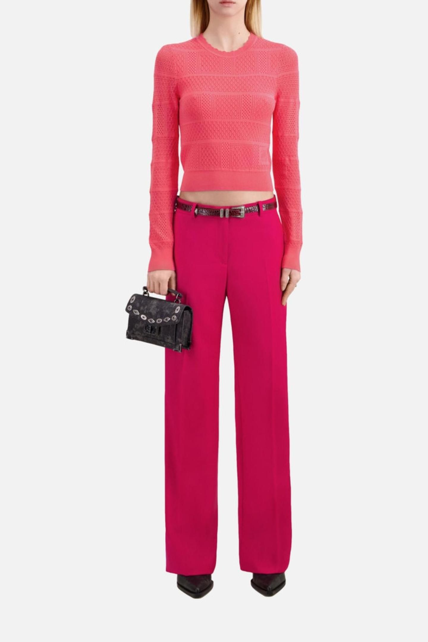 LONG-SLEEVED SWEATER WITH PATCHWORK POINTS RETRO PINK 1