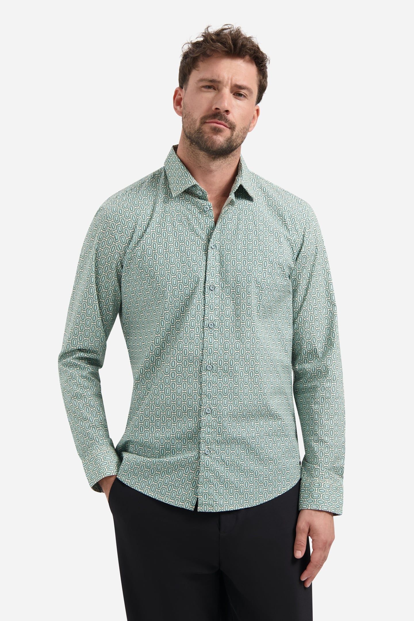 SHIRT STRETCH ALLOVER PRINTED SEABLUE 1