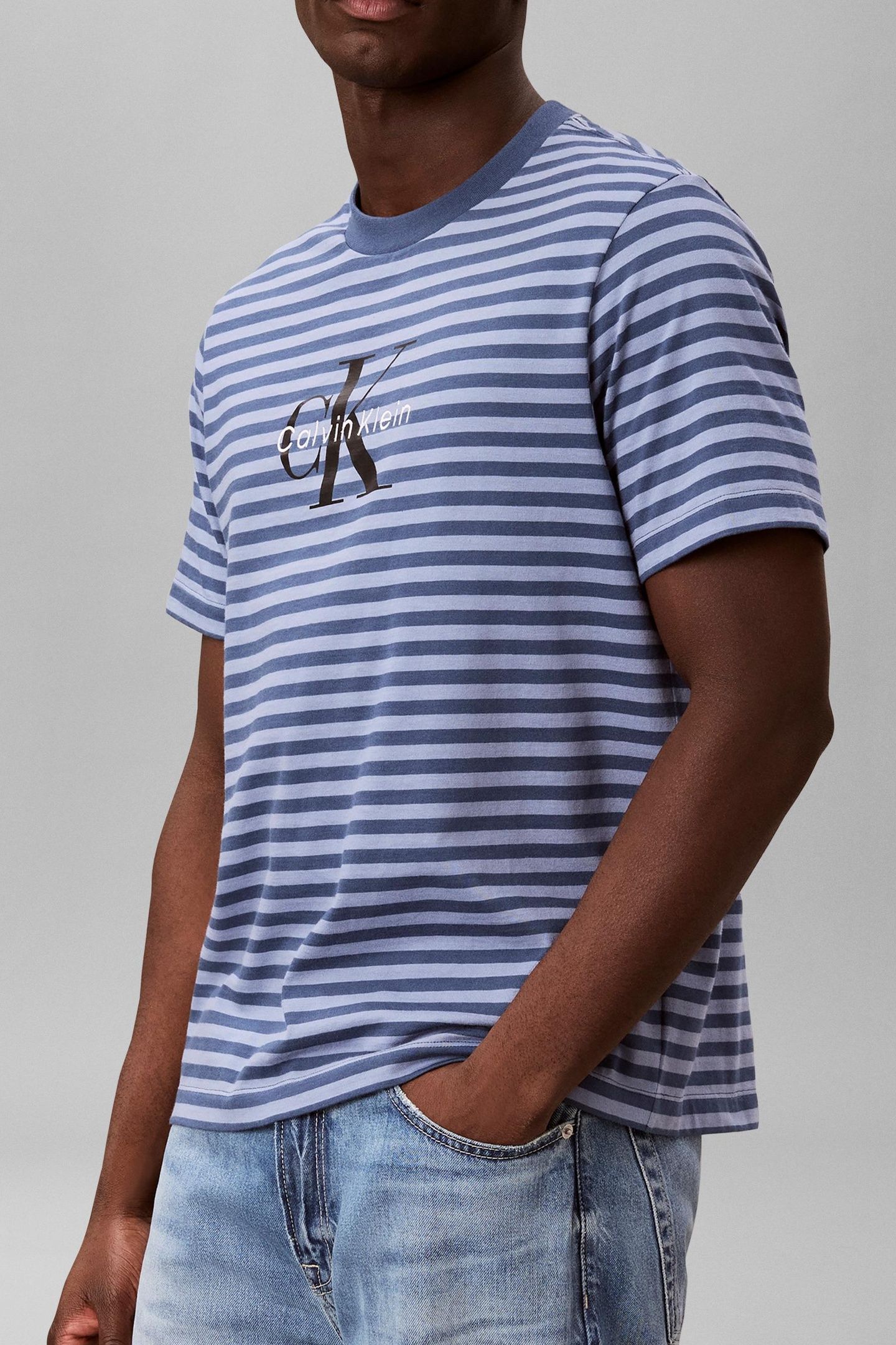 SHORT SLEEVE 20S STRIPE JERSEY TEE DARK DENIM 2