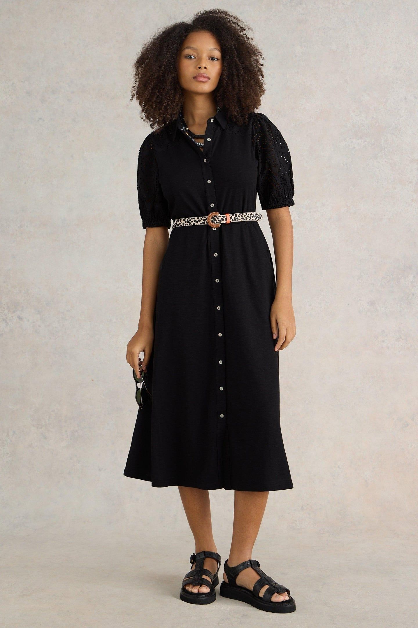 RUA BRODERIE SHIRT DRESS PURE BLACK 1