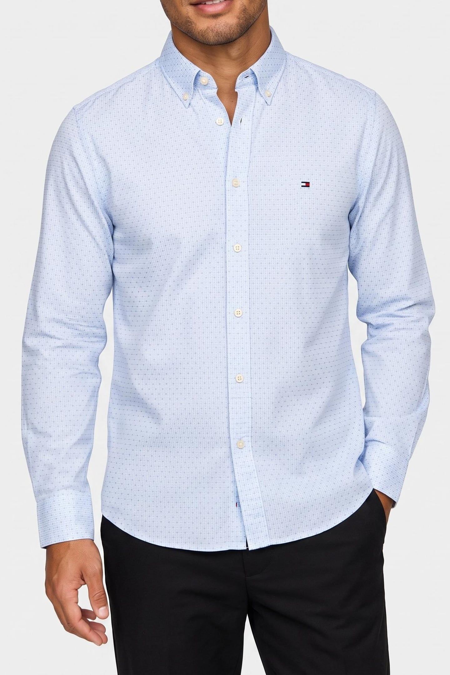 FLEX POPLIN MINI PRINT SHIRT SWEET BLUE 1