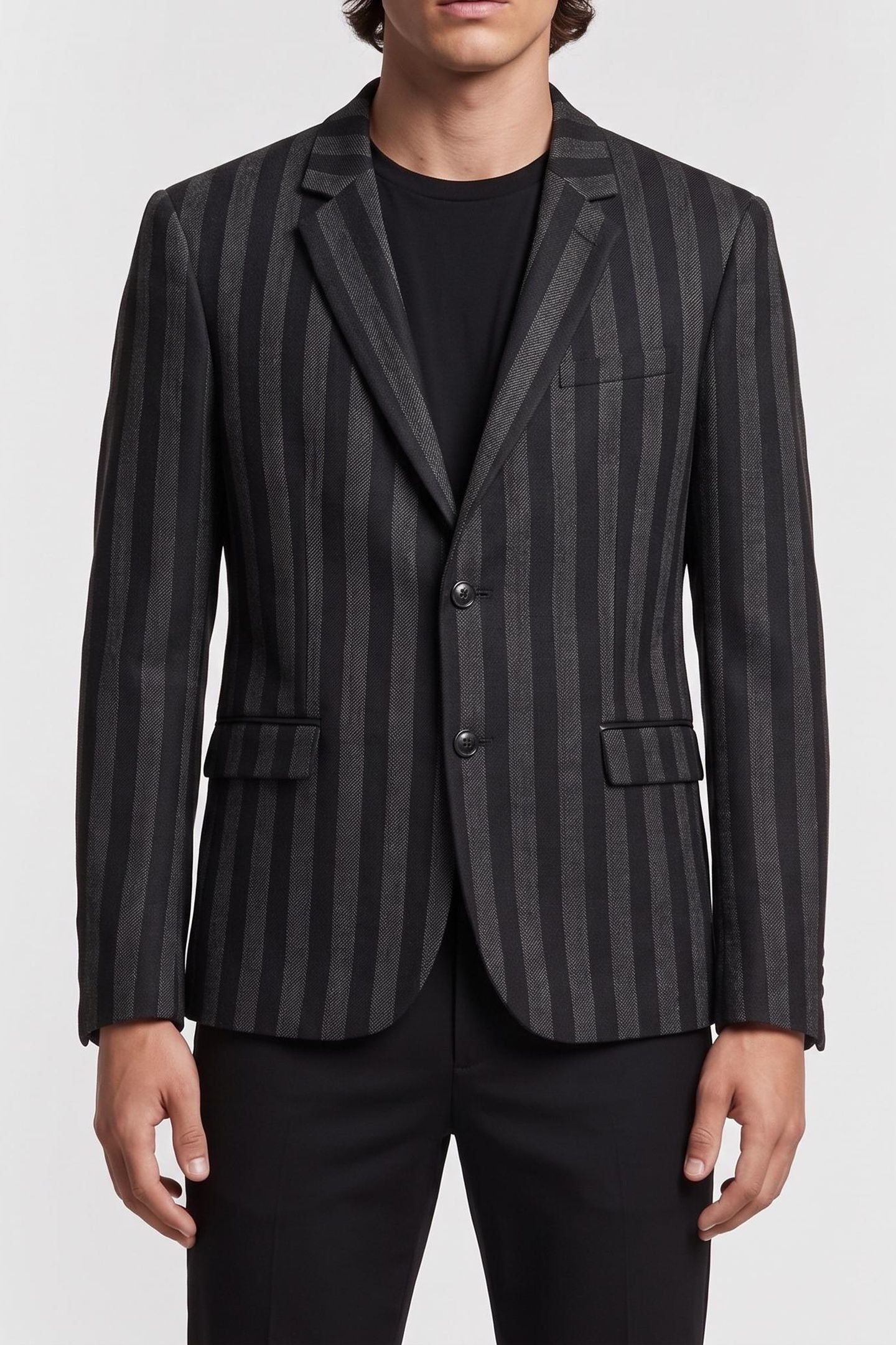 STRAIGHT-CUT JACKET WITH 3 BUTTONS & 3 POCKETS BLACK GREY 2
