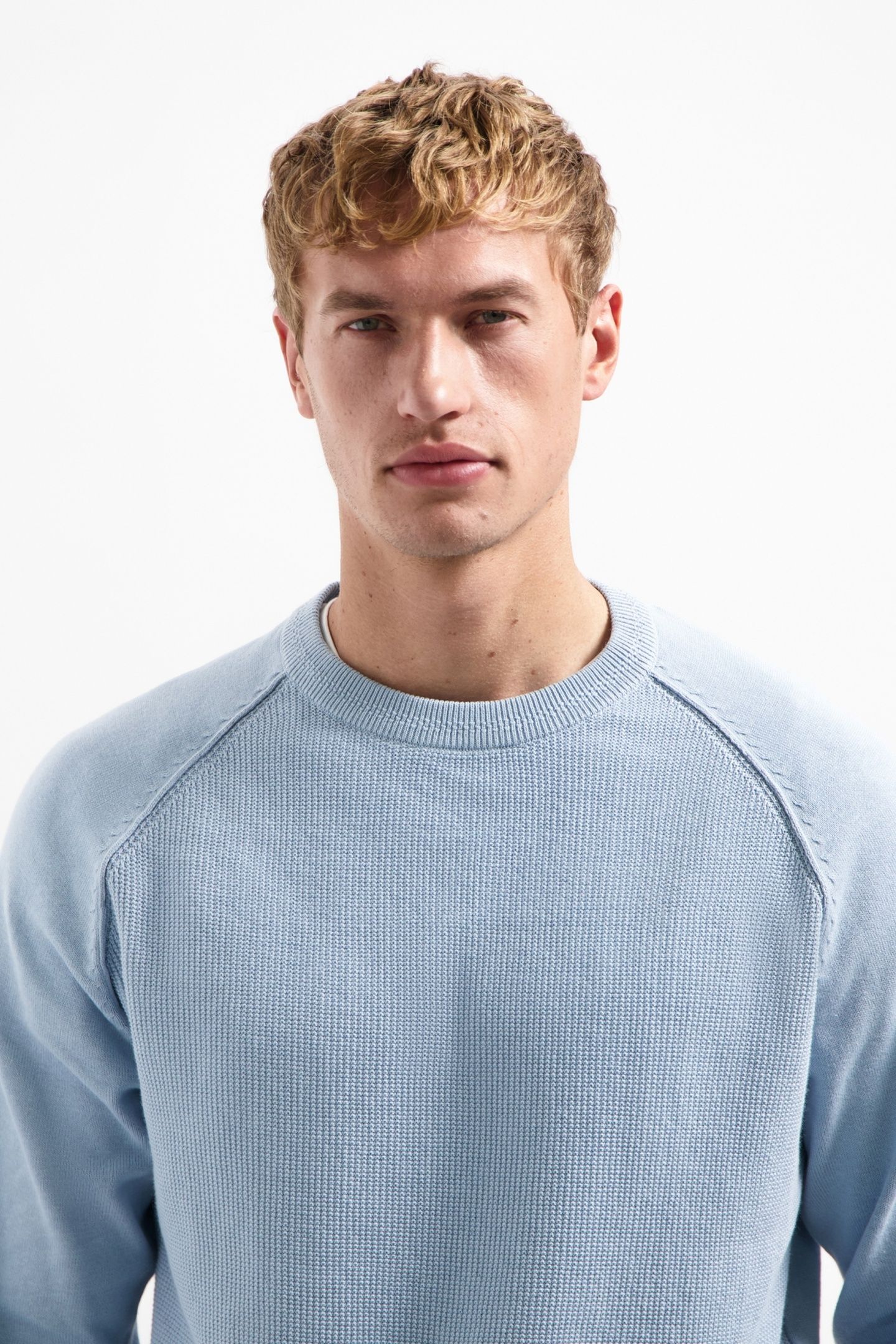 PULLOVER CREWNECK SOLID WAFFLE KNIT DUSTY BLUE 2
