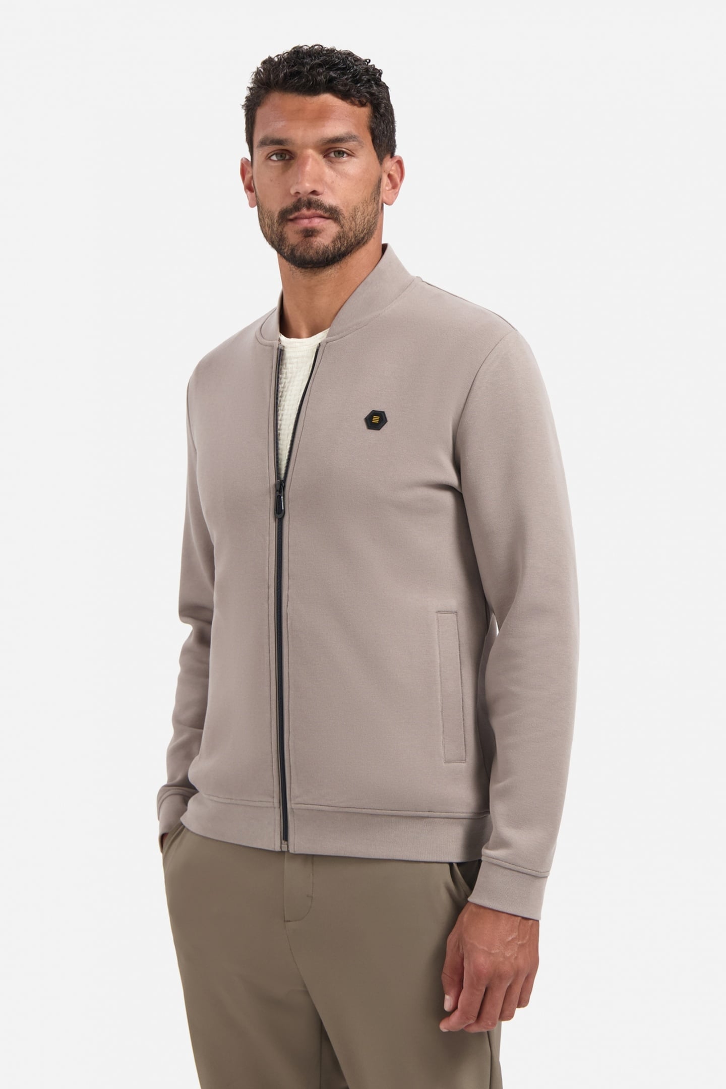 SWEATER FULL ZIPPER PIQUE BOMBER CLAY 1