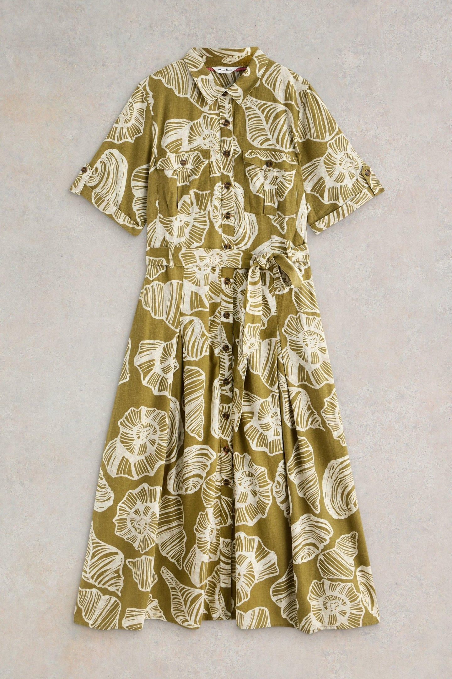 TIFF LINEN BLEND SHIRT DRESS GREEN PRINT 4