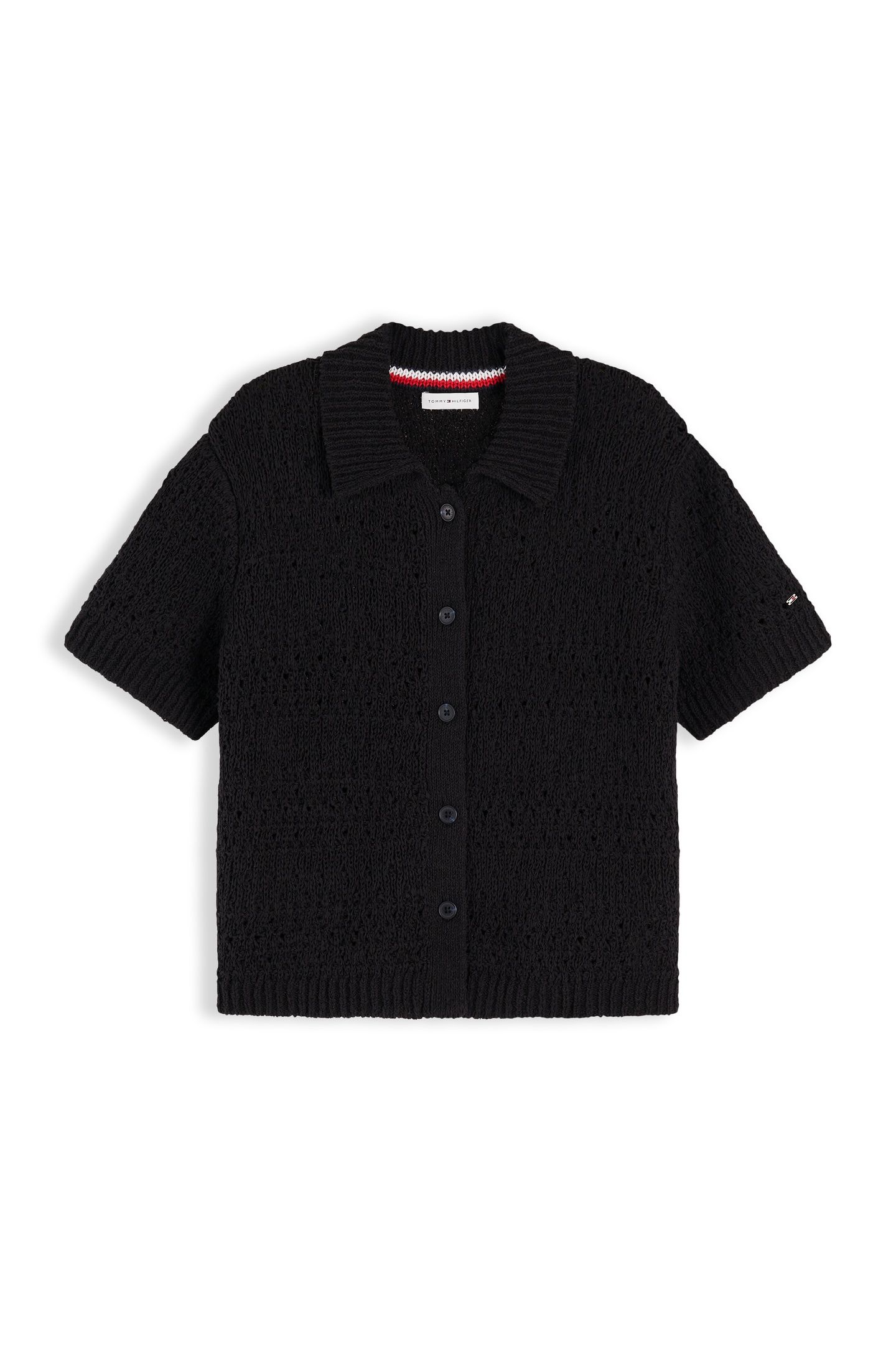 WEAVE POLO RELAXED SHORT SLEEVE CARDIGAN BLACK 4