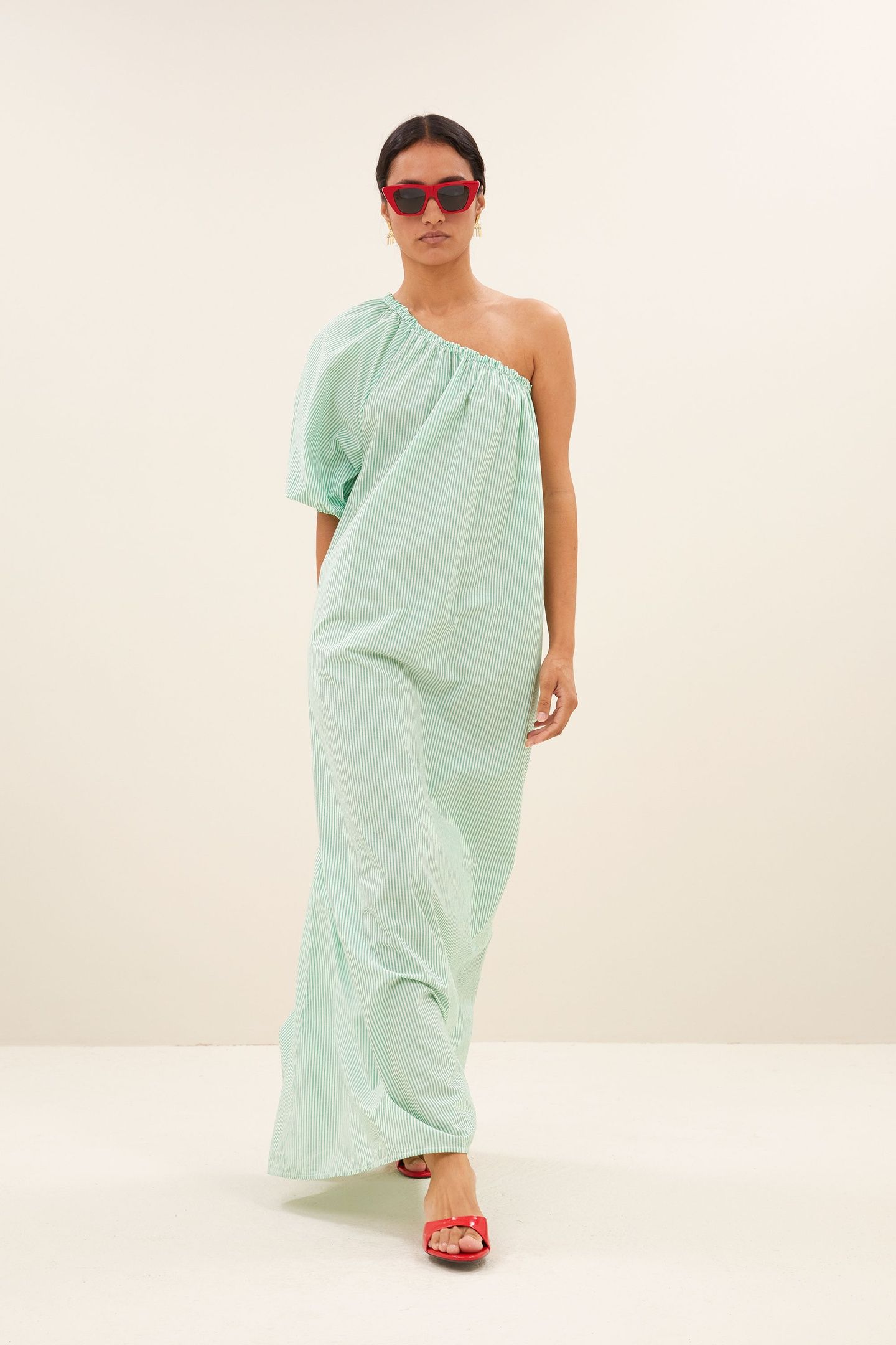 STELLA DRESS GREEN PIN STRIPE 1