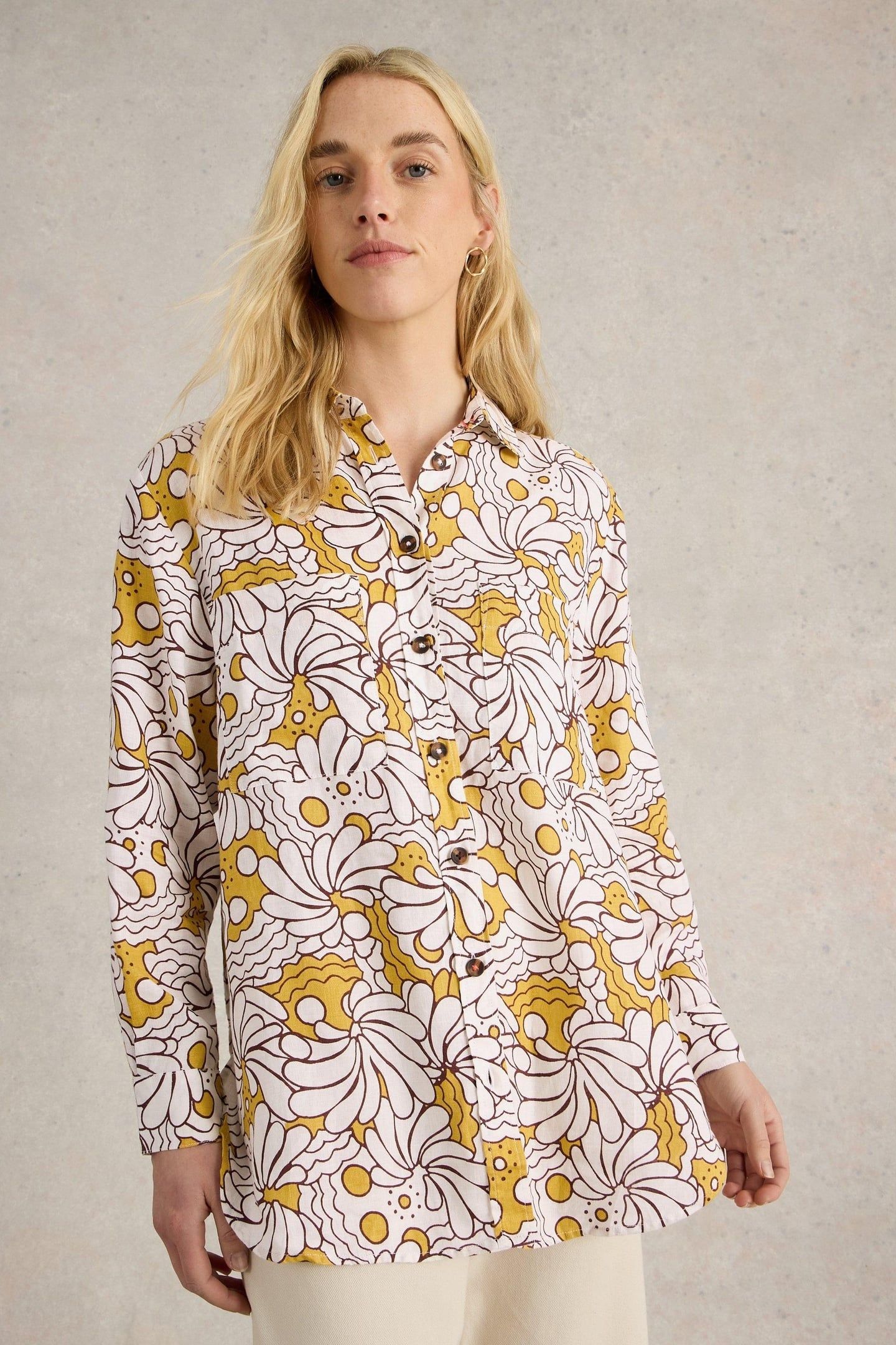 LYDIA LINEN SHIRT YELLOW PRINT 3