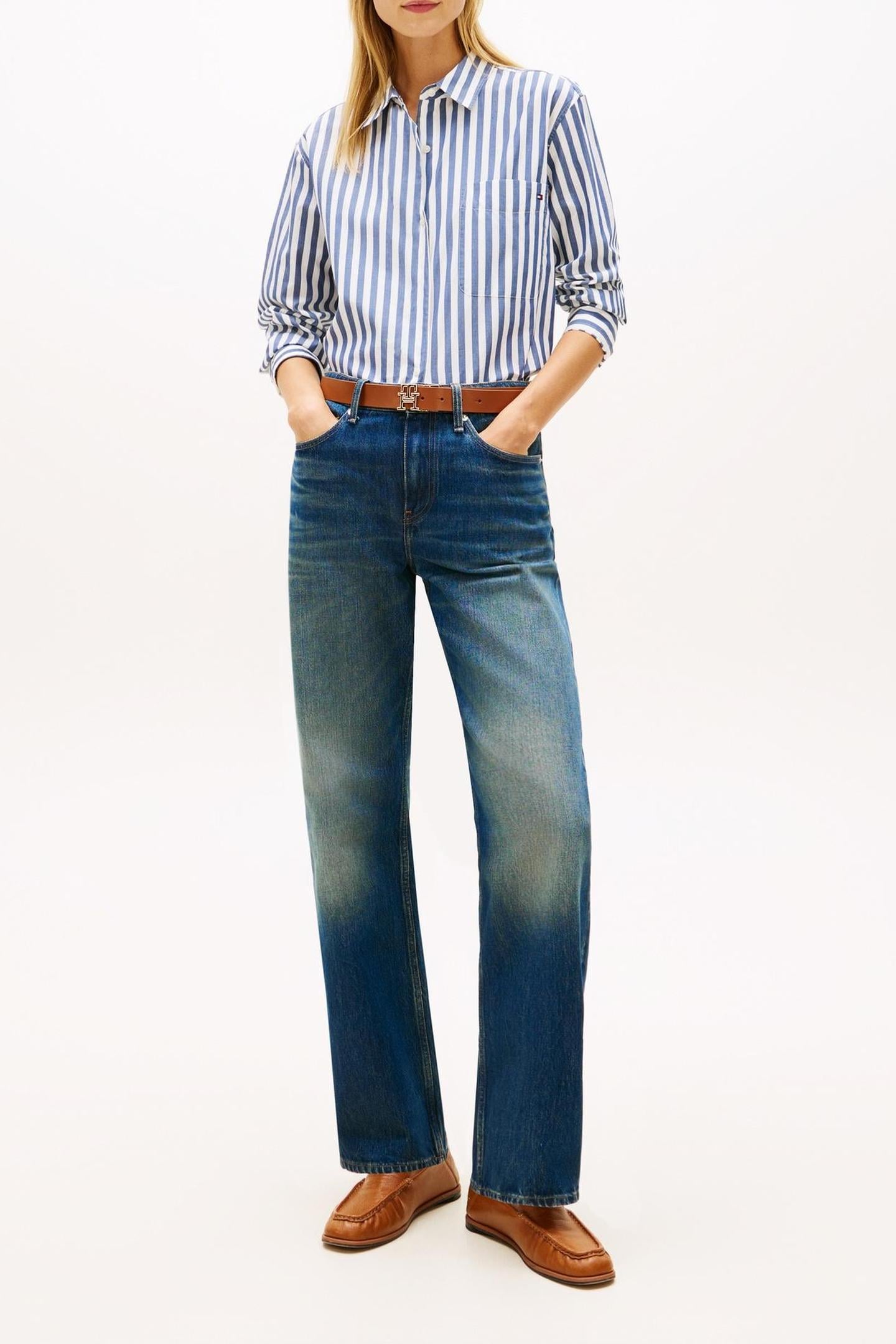 ESS POPLIN EASY FIT WIDE BANKER ECRU SEASHORE NAVY 2