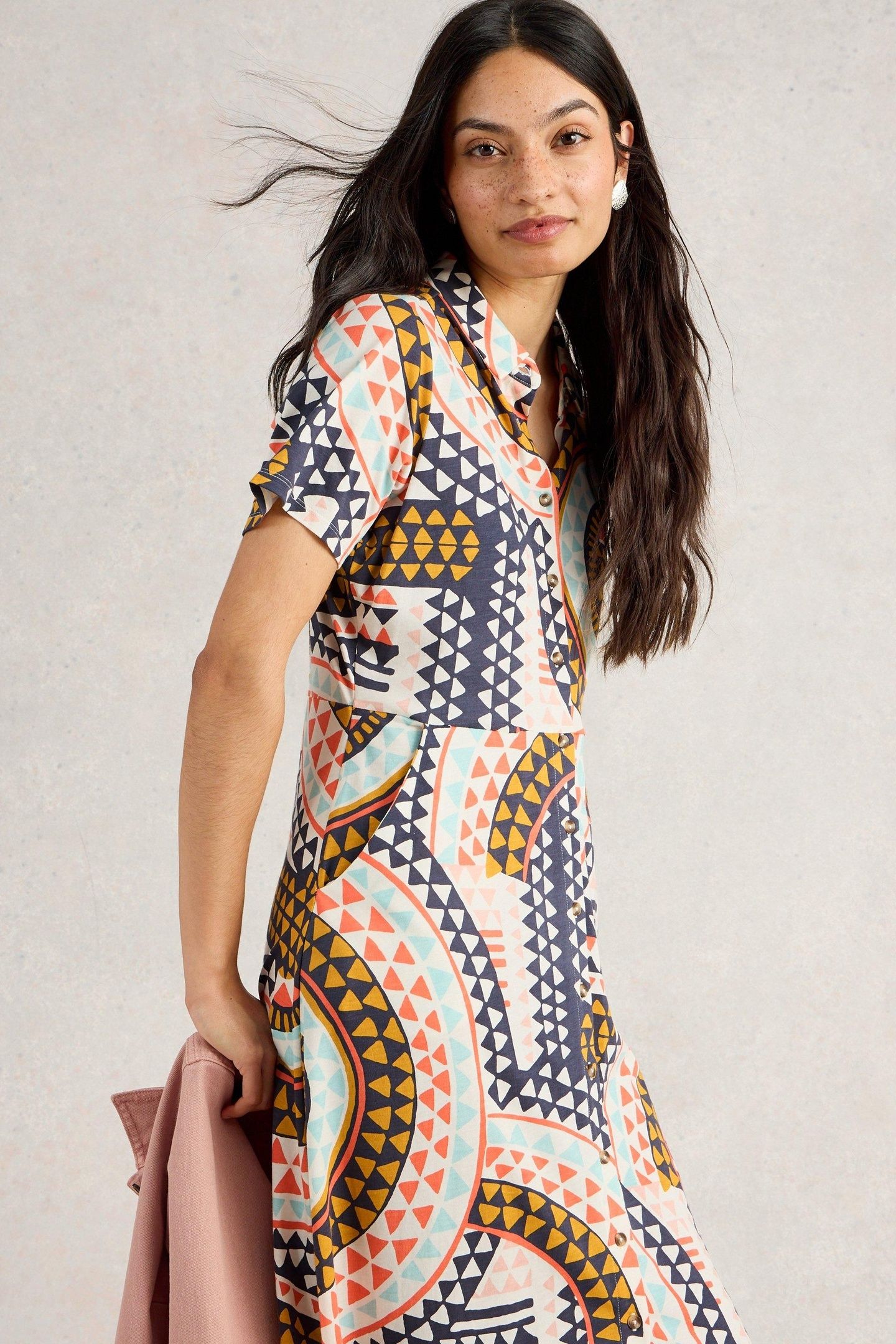 RUA JERSEY SHIRT DRESS WHITE MULTI 3