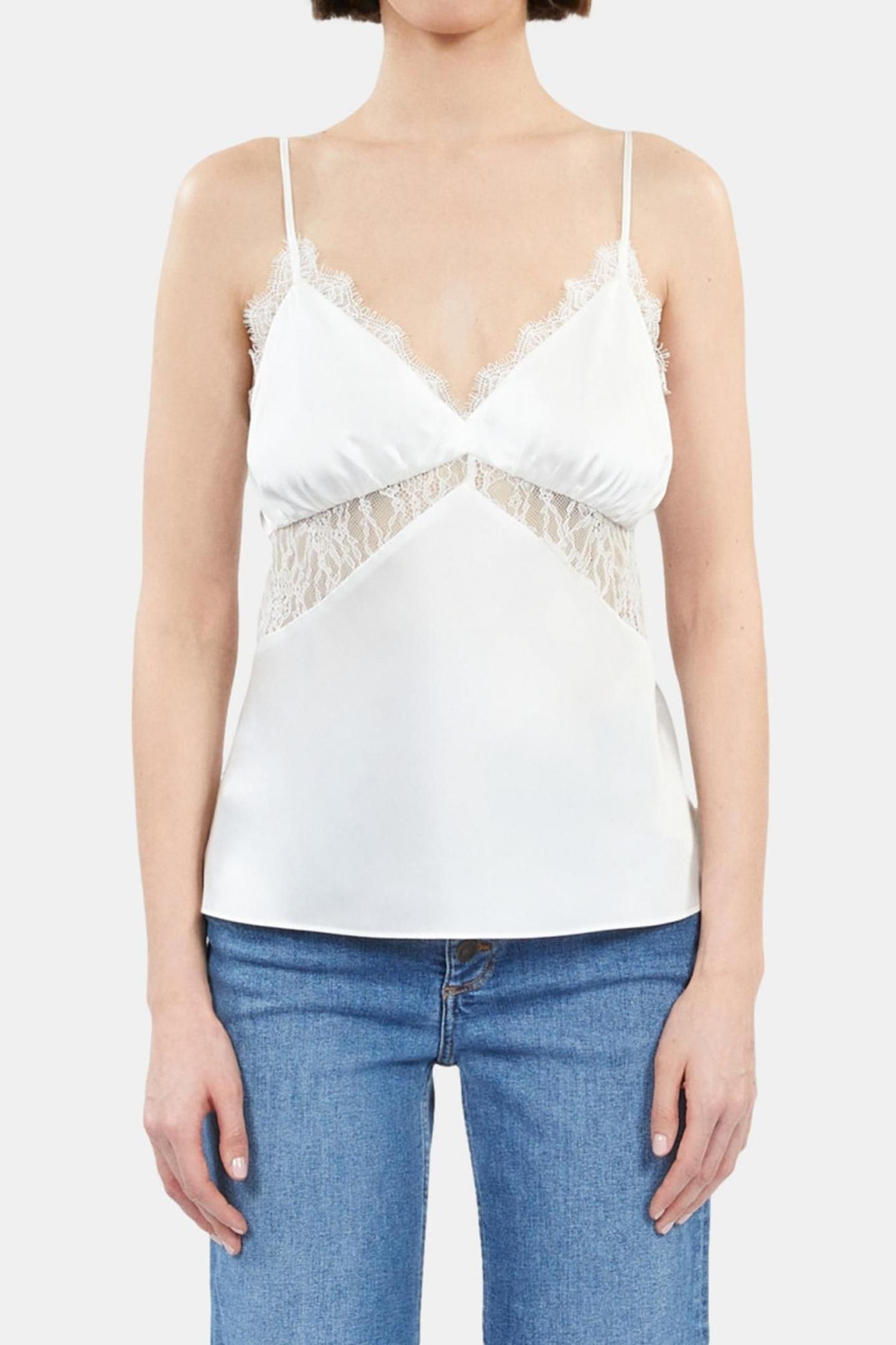 SILK STRAP TOP WITH LACE ECRU 1