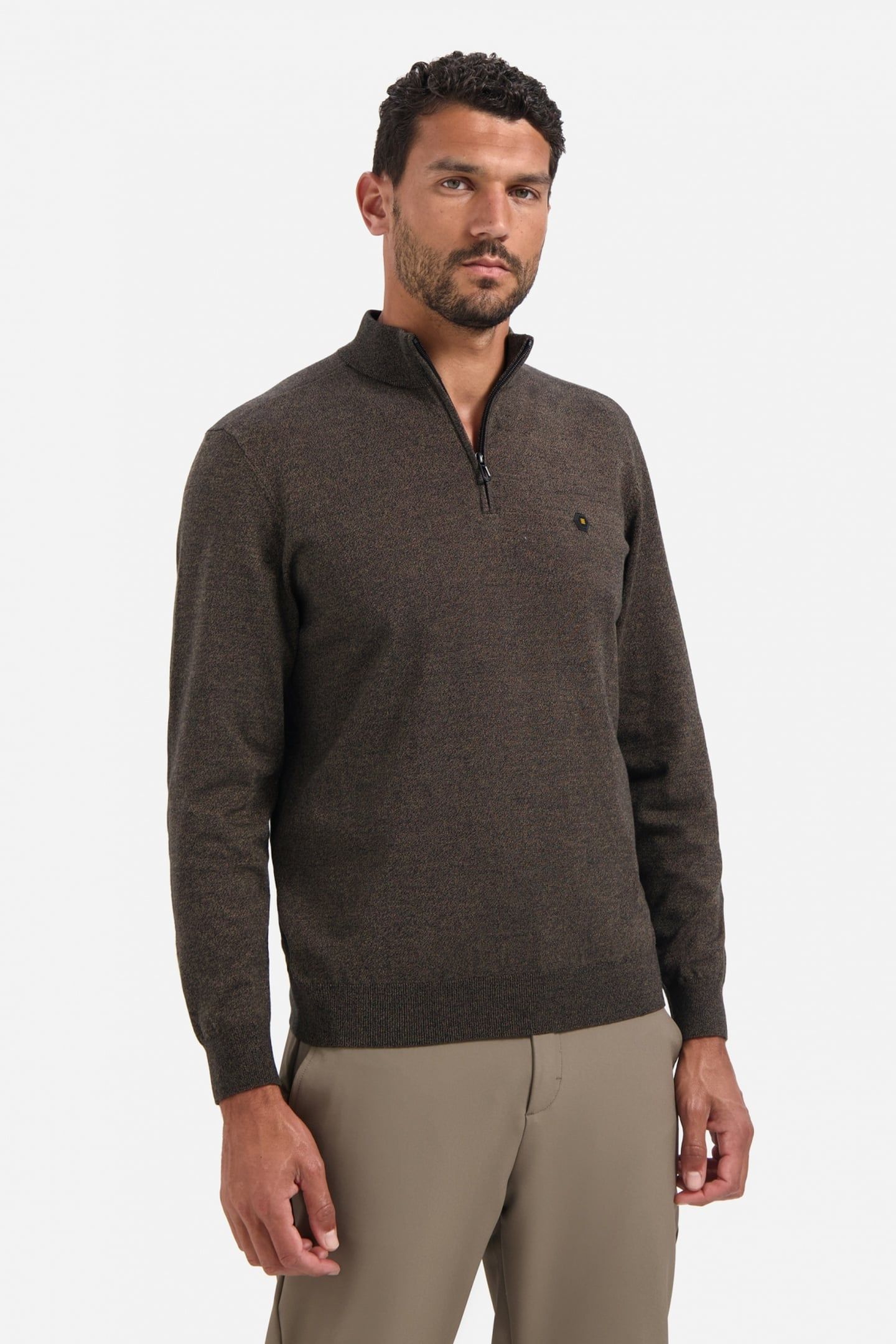 PULLOVER HALF ZIP 2 COLOURED MELANGE TAUPE 3