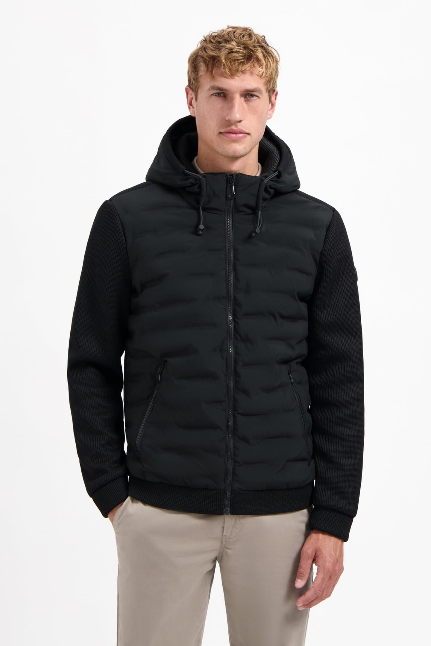 JACKET SHORT FIT SEALED HOODED KNITTED MIX BLACK 1