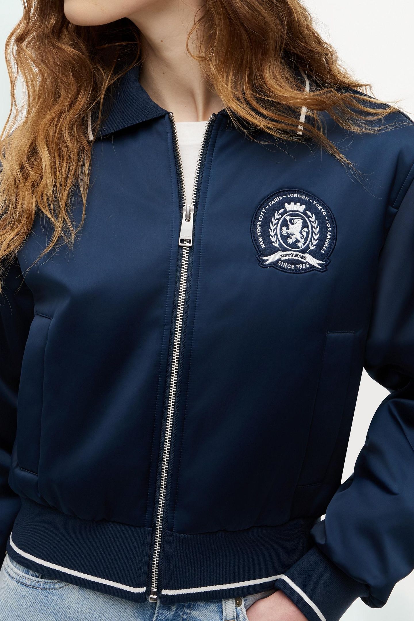 COLLAR SATIN VARSITY JACKET DARK NIGHT NAVY 5