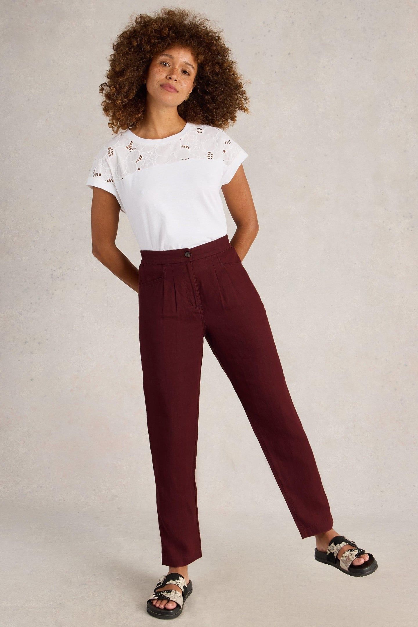 ROWENA LINEN TROUSER DARK RED 2