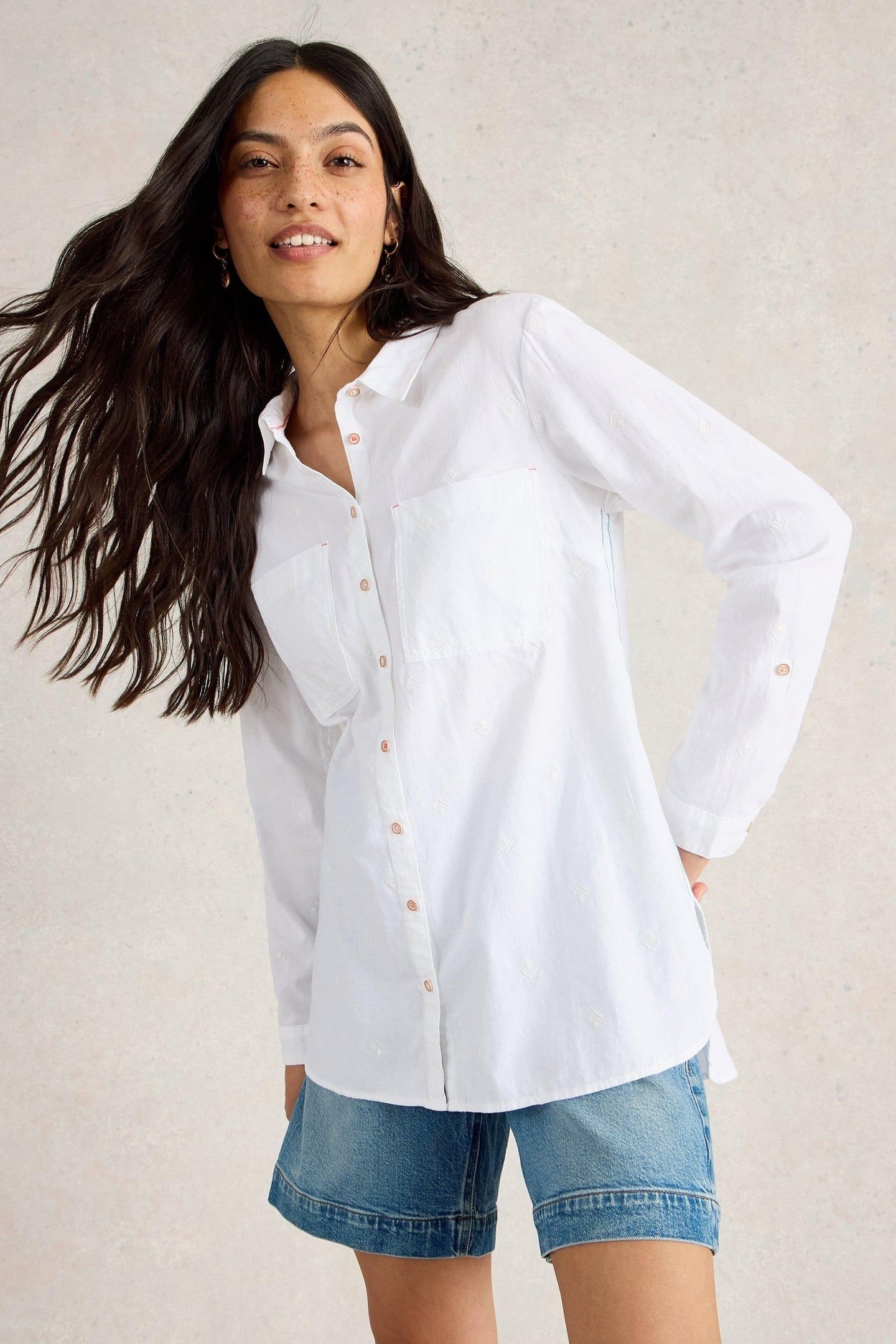 SOPHIE LONGLINE COTTON SHIRT PALE IVORY 2