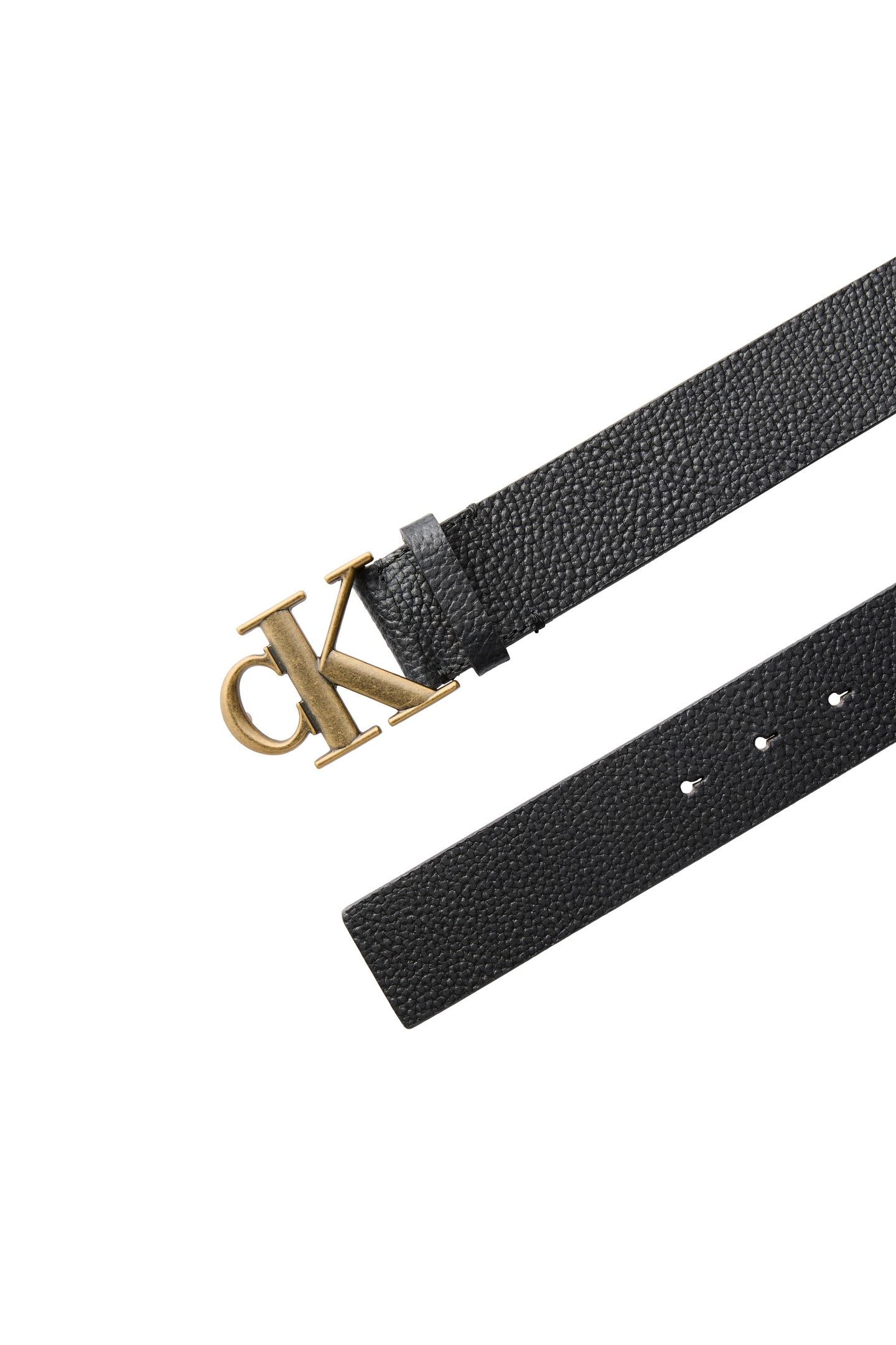 CK BUCKLE PEBBLE 40MM BELT BLACK/ANTIQUE BRASS 3