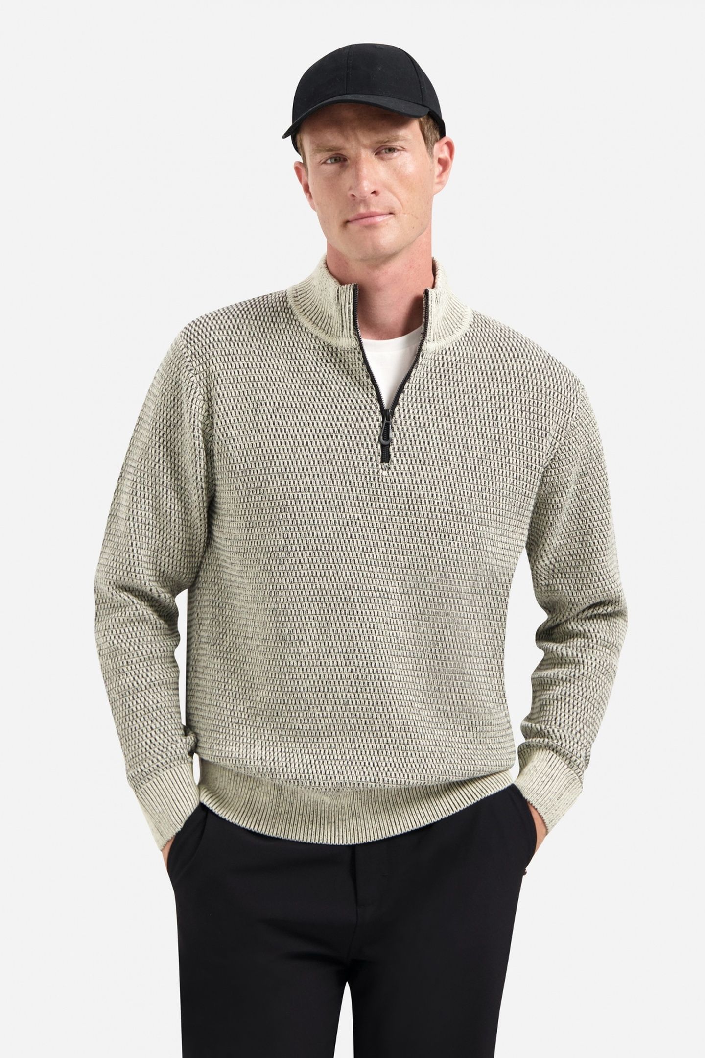 PULLOVER HALF ZIPPER 2 COLOURED MELANGE STONE 1