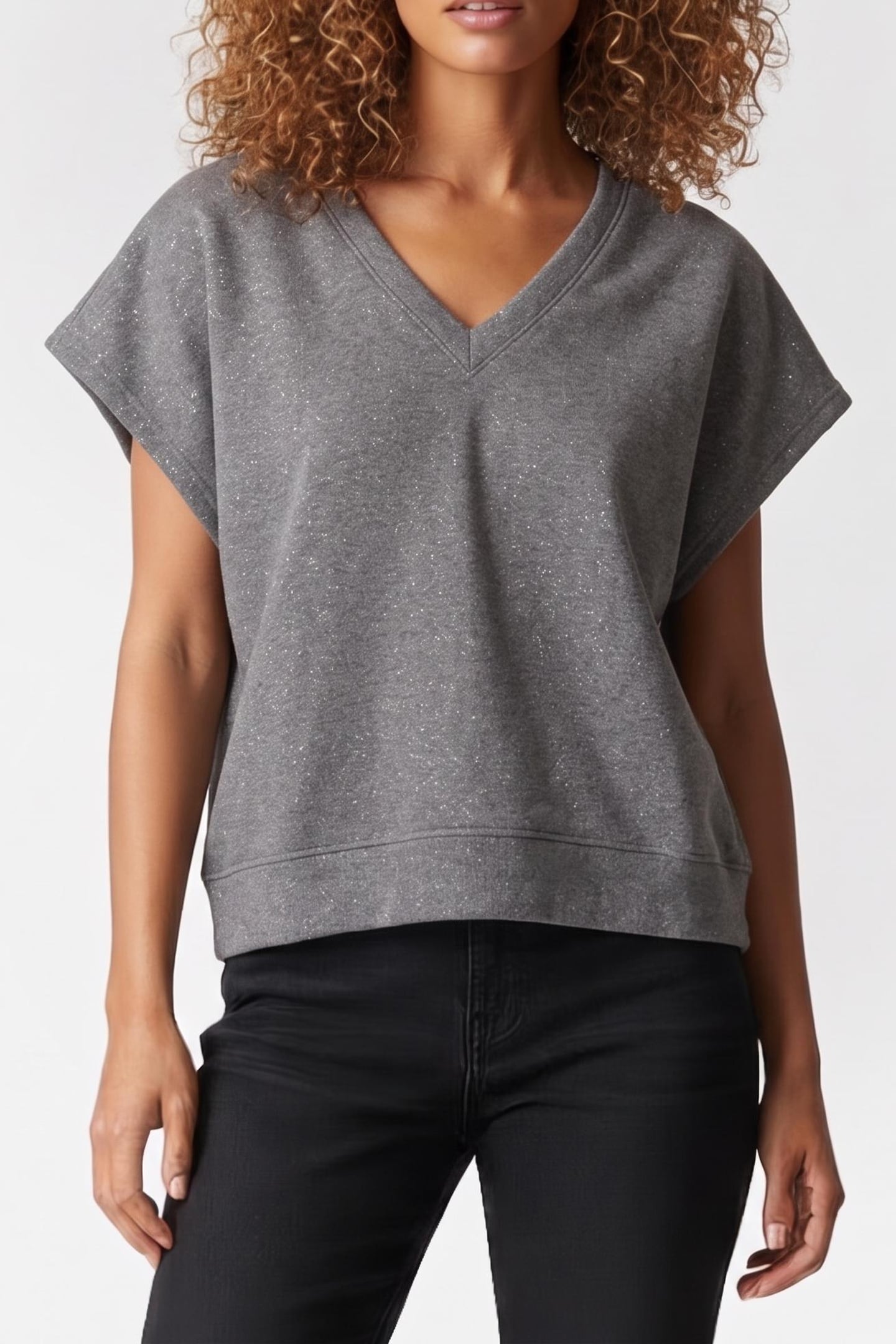 V-NECK TOP GREY SPARKLE 1