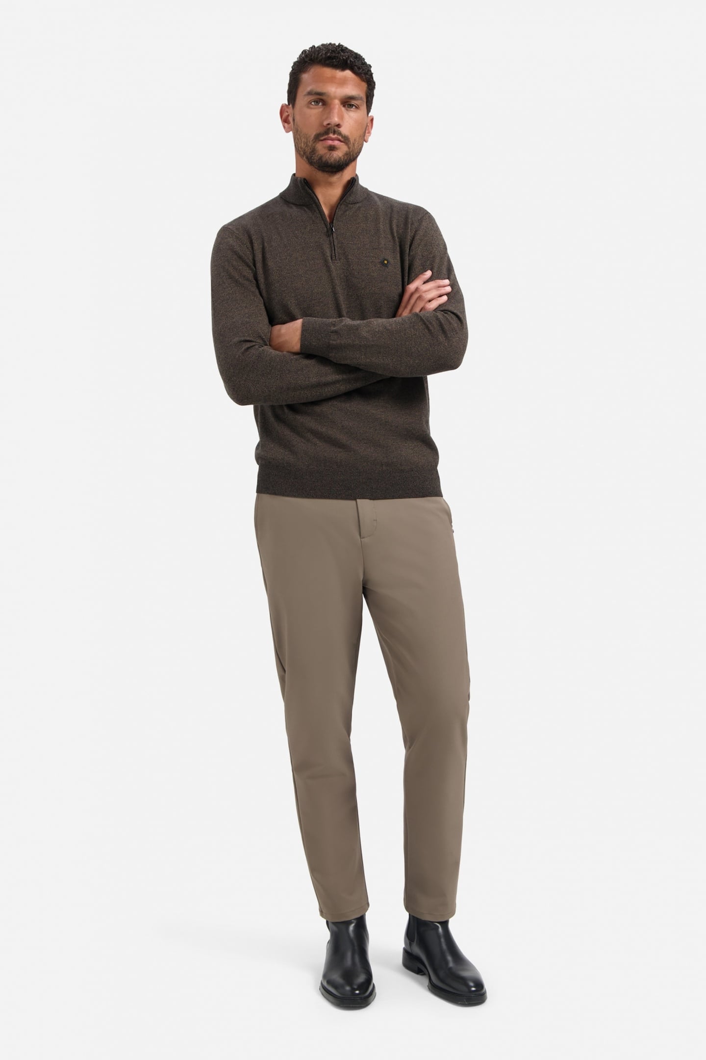 PULLOVER HALF ZIP 2 COLOURED MELANGE TAUPE 1