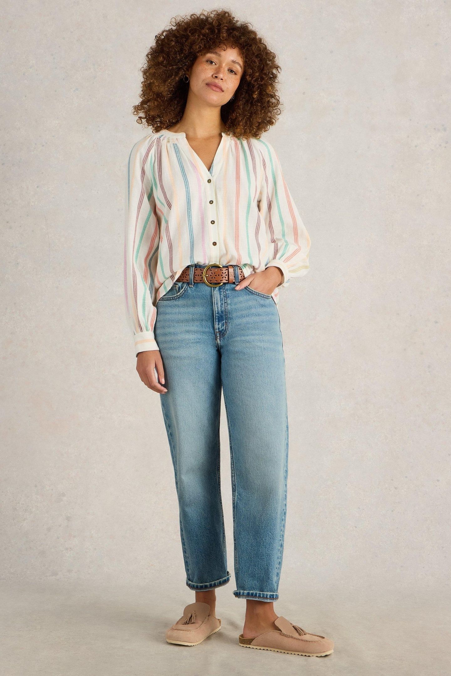 GILLY STRIPE JAQUARD TOP NATURAL MULTI 2