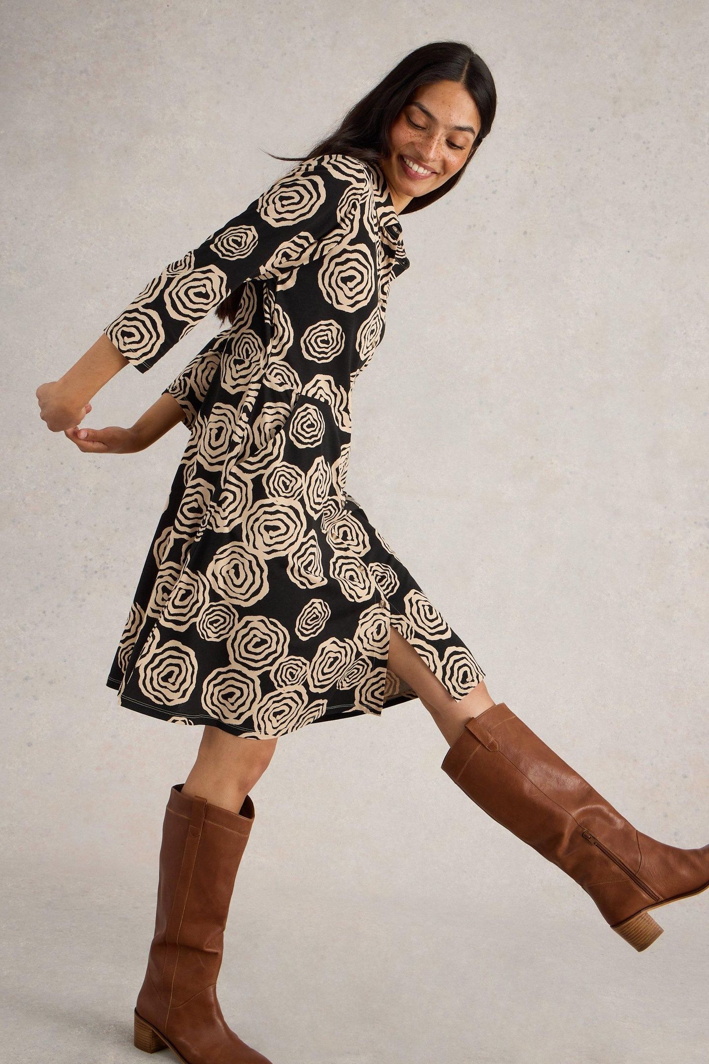 RIA JERSEY SHIRT DRESS BLACK PRINT 7