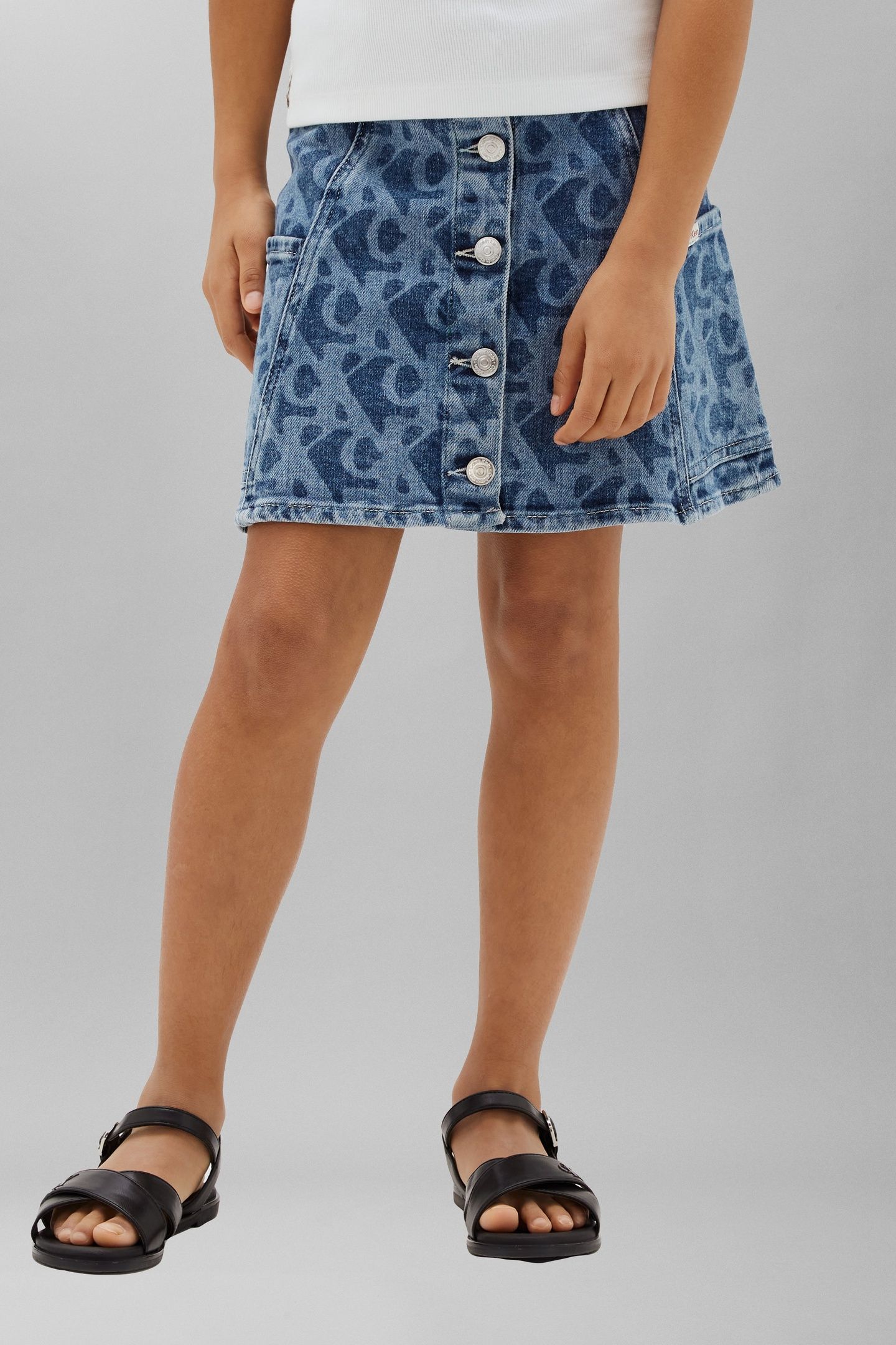GIRLS DENIM BUTTON-THROUGH DRESS BECKFORD BLUE 3
