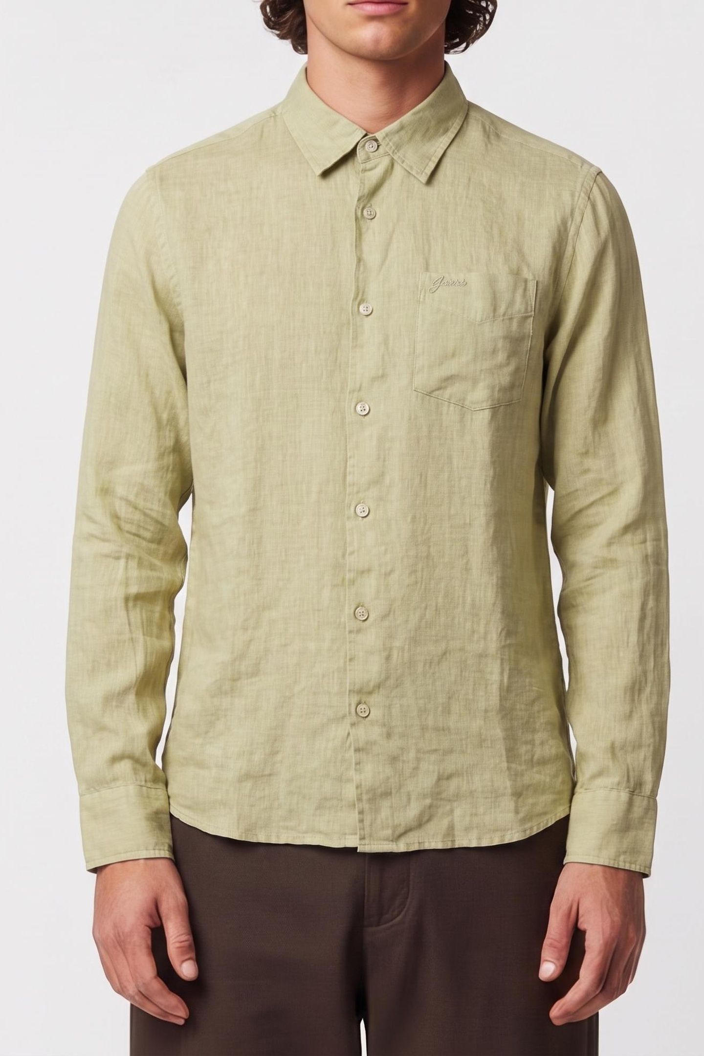 GUESS ECO LS NAPA LINEN SHIRT VETIVER LEAF MULTI 1