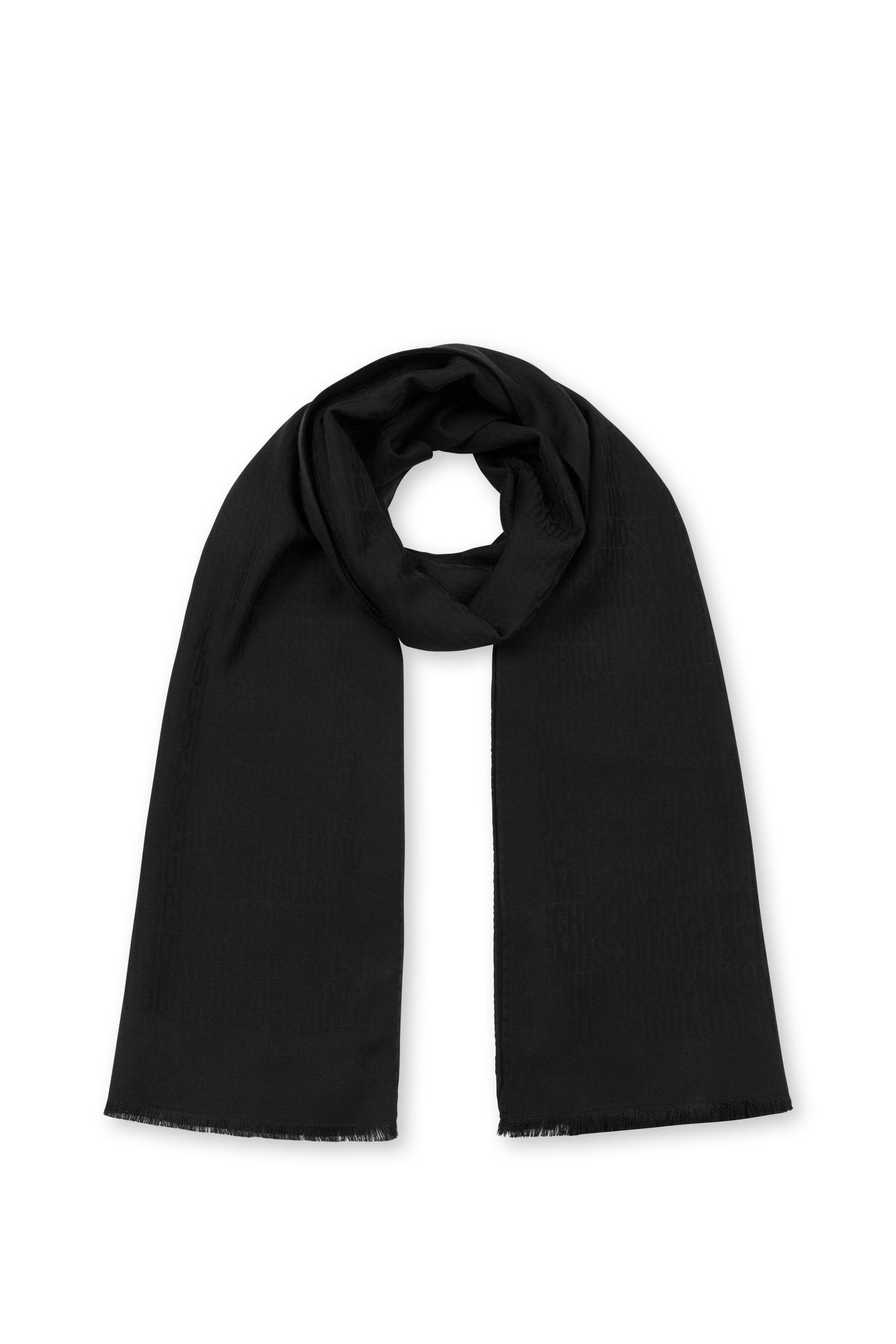 ALLOVER LOGO SILK AND WOOL SCARF BLACK 1