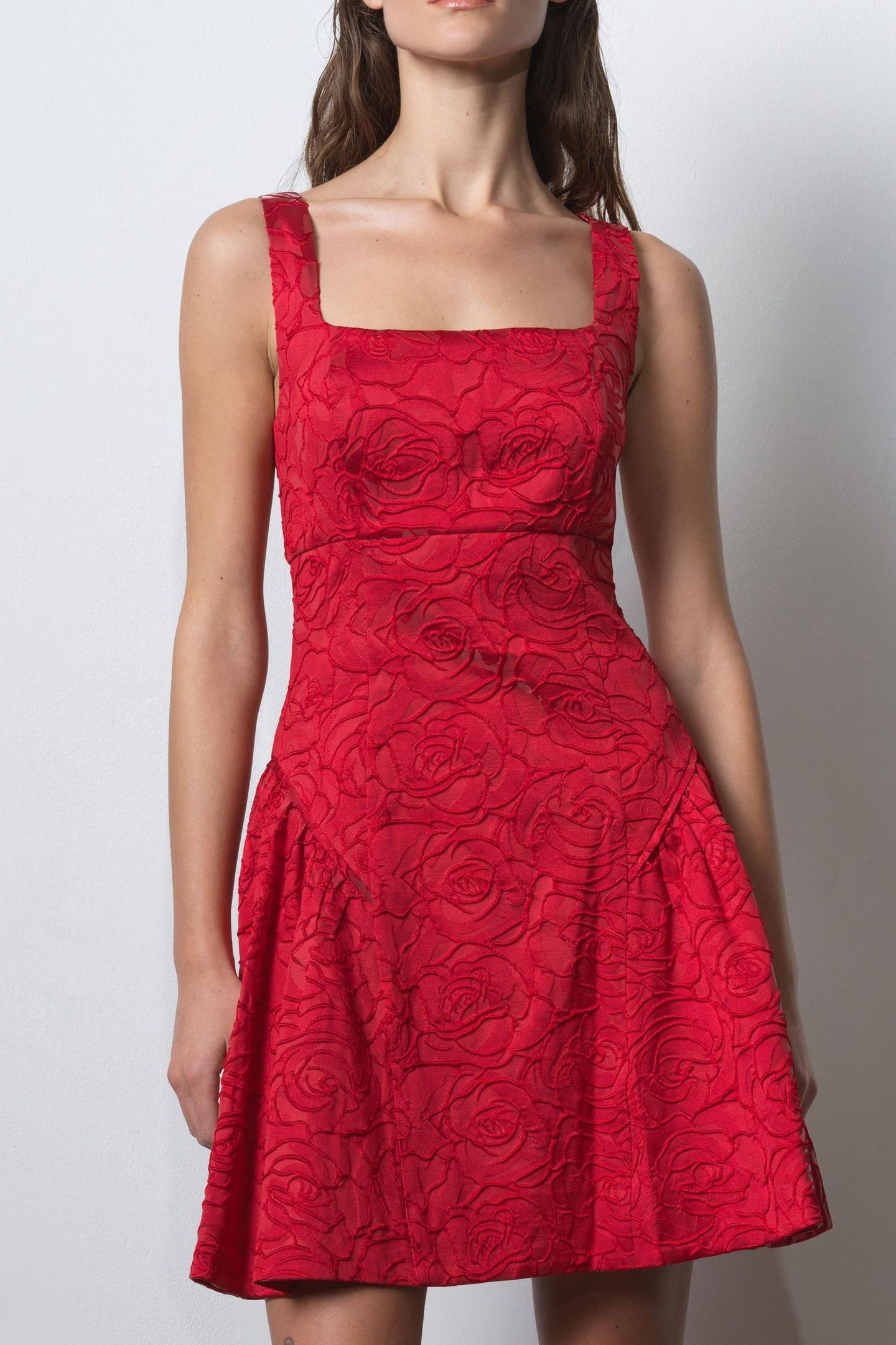 CREA JACQUARD FLARED DRESS LIPSTICK RED 2