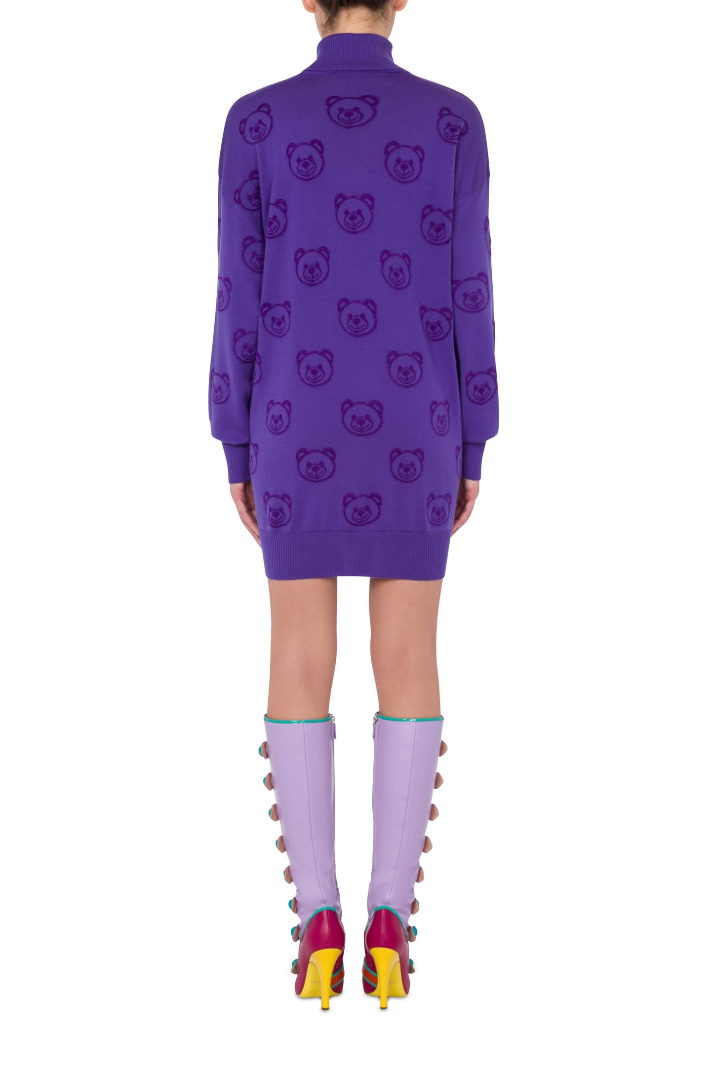ALLOVER TEDDY BEAR WOOL DRESS PURPLE 2