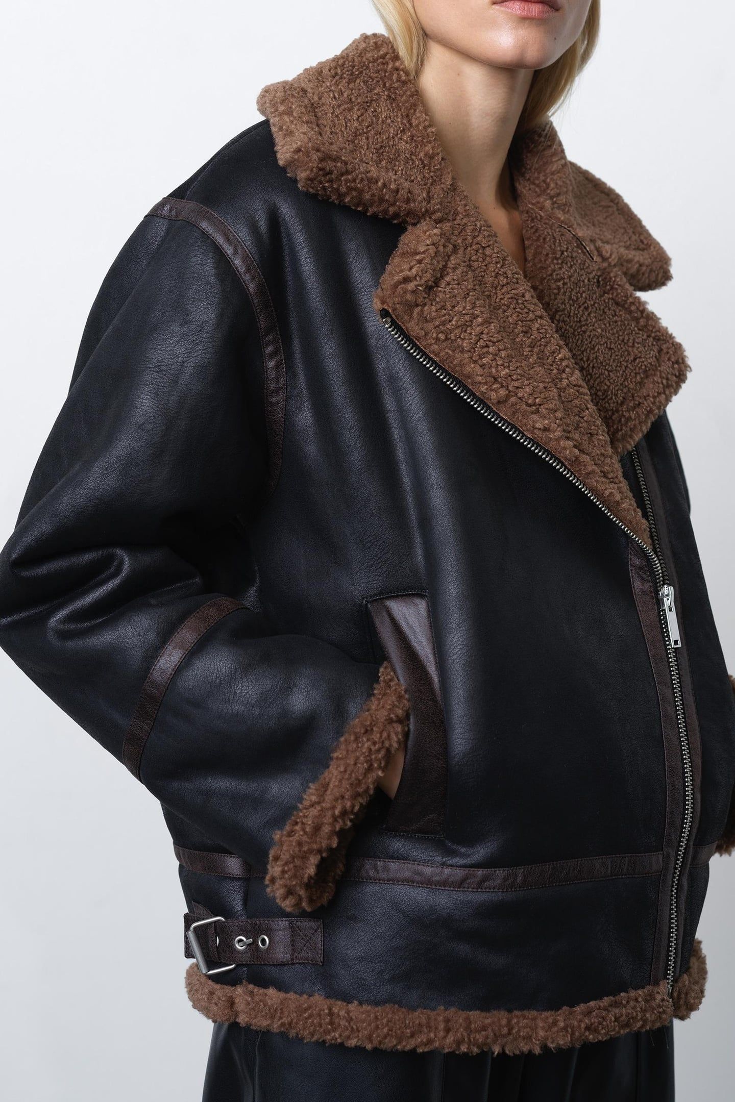 SUEDETTE ZIP UP JACKET BLACK BROWN BLACK BROWN 4