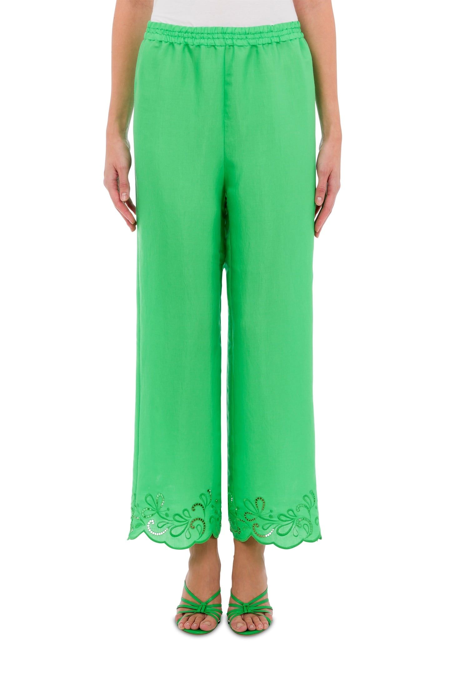 WIDE TROUSERS IN NYLON AND VISCOSE AJOUR GREEN 1