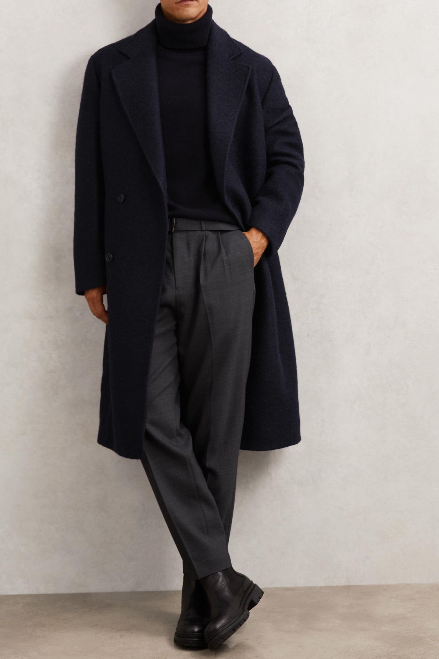 LS BOUCLE DB BELTED OVERCOAT NAVY 2