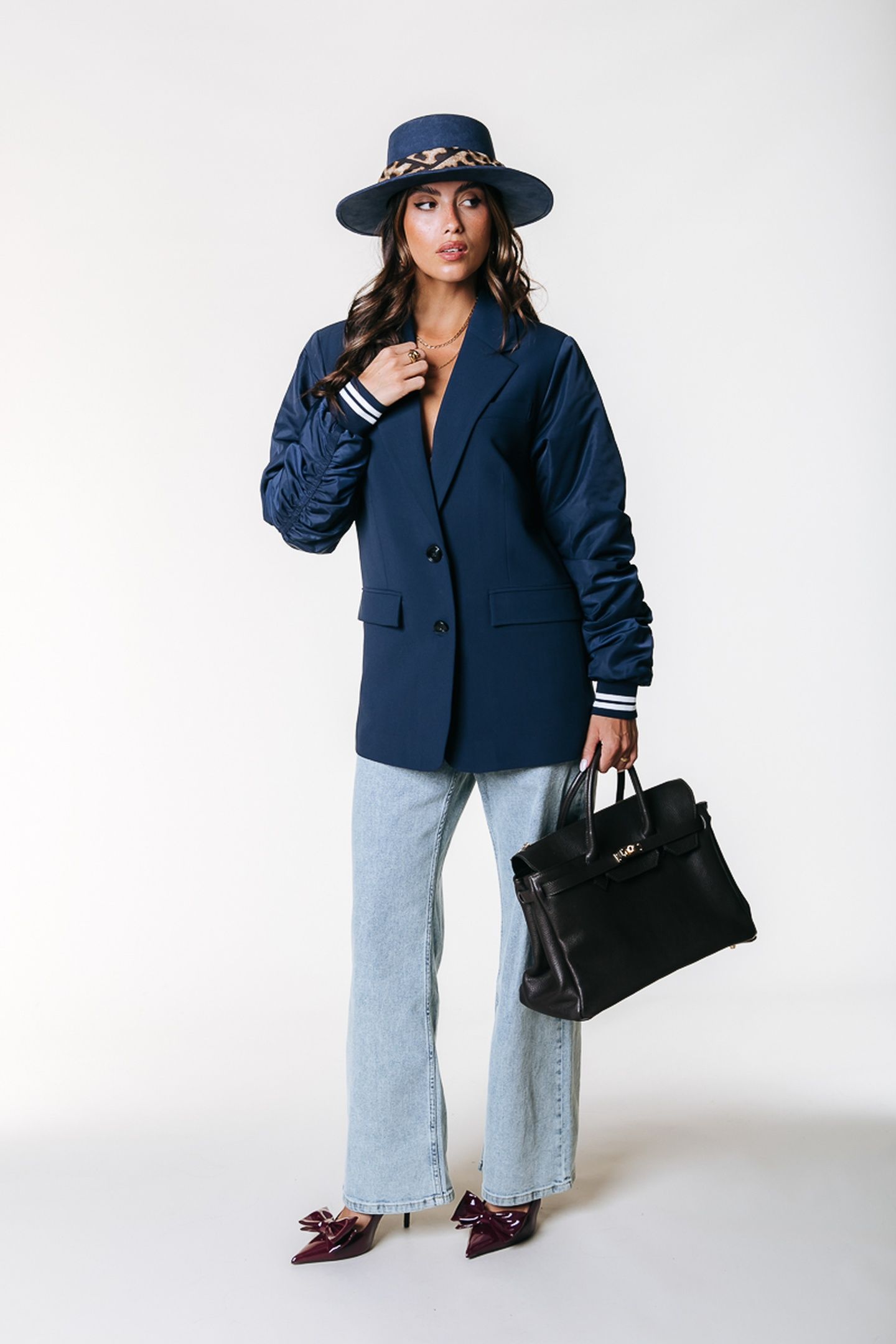 GEMMA CONTRAST SLEEVE BLAZER NAVY 2