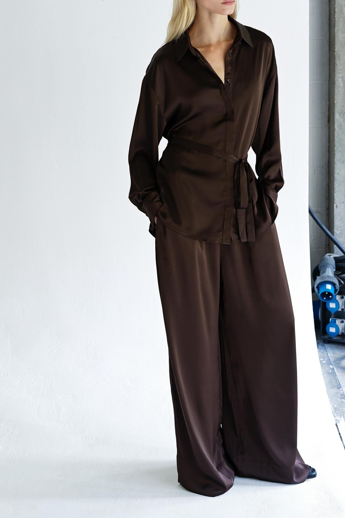 BERNADETTA SATIN TIE BELT SHIR BITTER CHOCOLATE BITTER CHOCO 2
